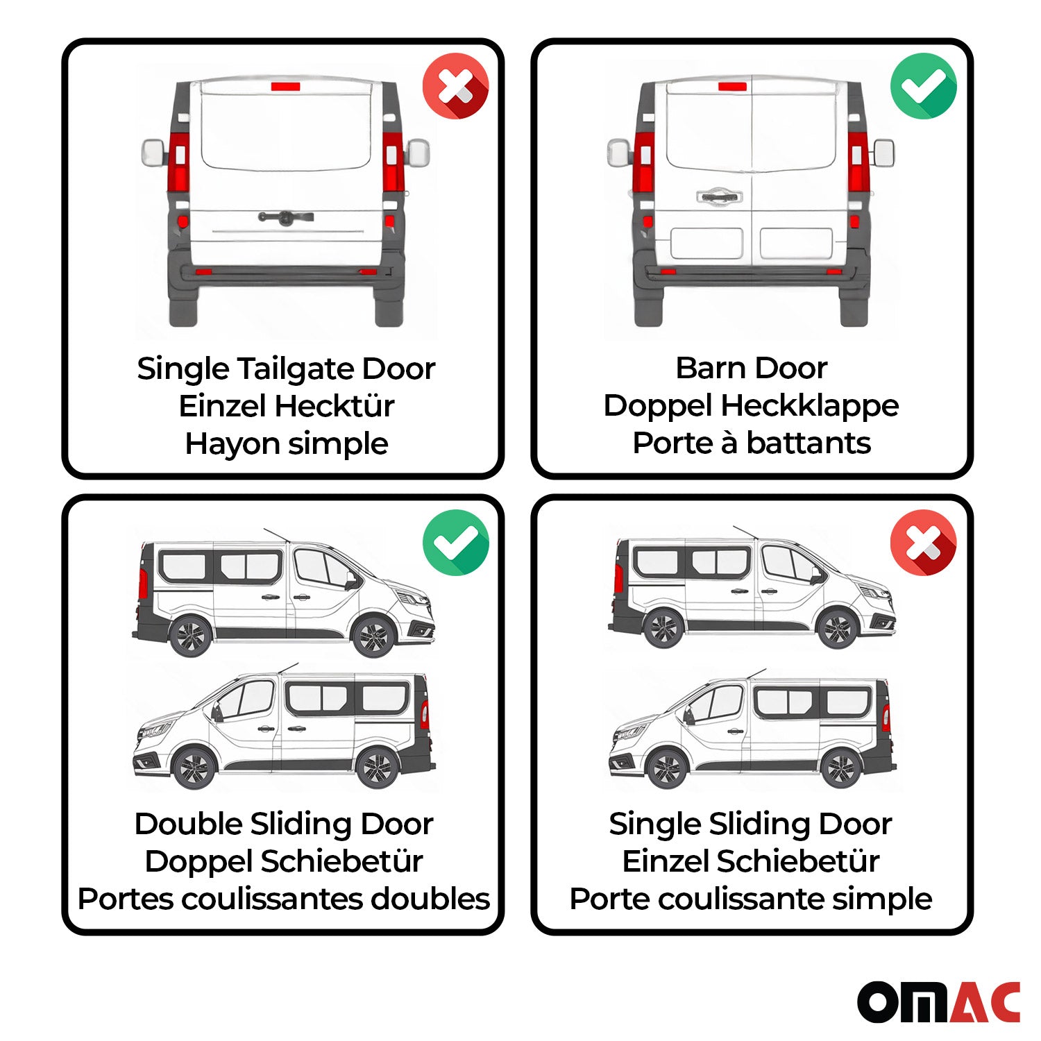 1993-2003 VW Eurovan L1 Short Window Curtain Sliding Door 2Pcs Rear Quarter 2Pcs Barn Door
