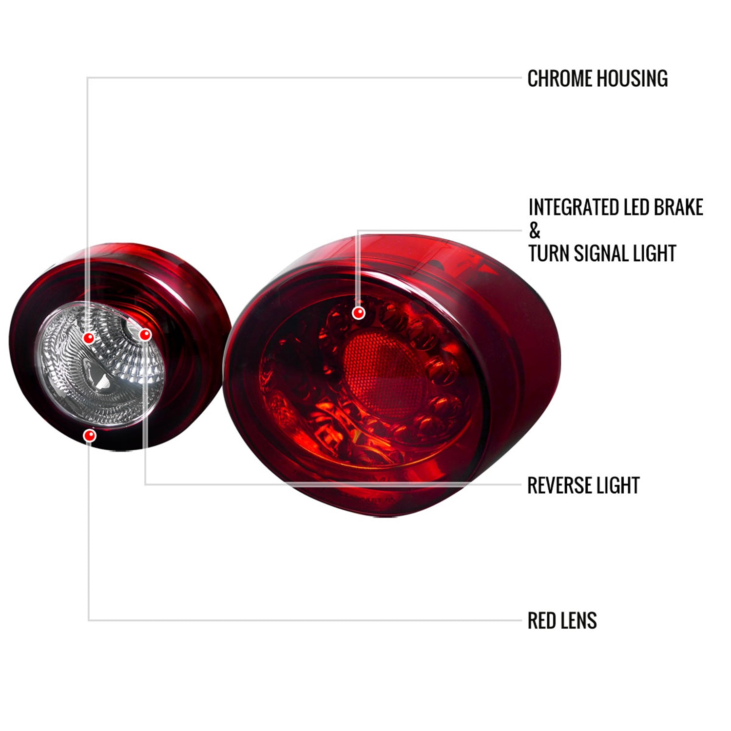 2005-2010 Chevy Cobalt Coupe LED Tail Lights & Trunk Reverse Lights Chrome/Red