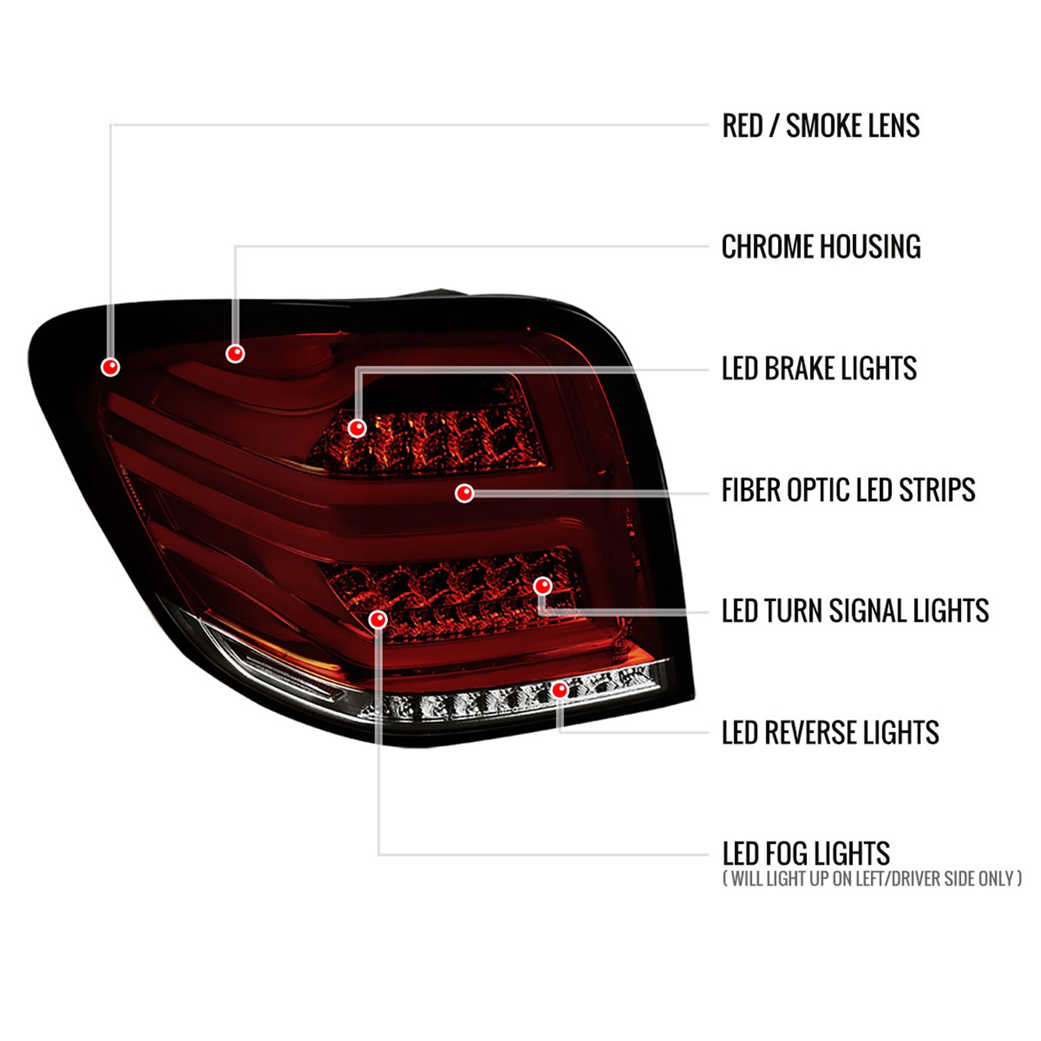 2006-2011 Mercedes Benz W164 ML Class LED Tail Lights Chrome/Red Smoke Lens
