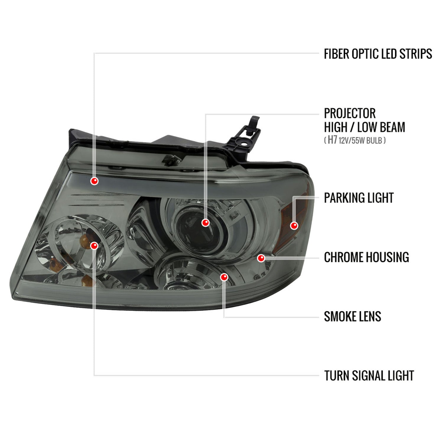 2004-2008 Ford F-150/06-2008 Lincoln Mark LT Projector Headlights LED Bar Smoke