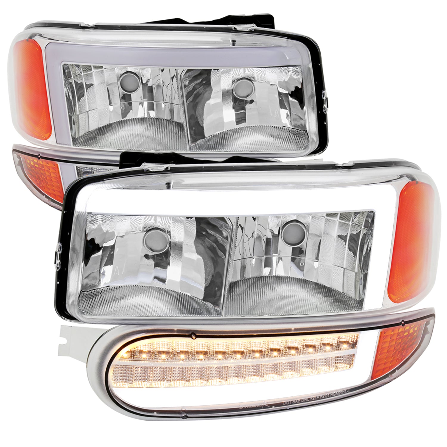 1999-2006 GMC Sierra Sierra Yukon/XL Headlights & Signal Bumper Lights Chrome
