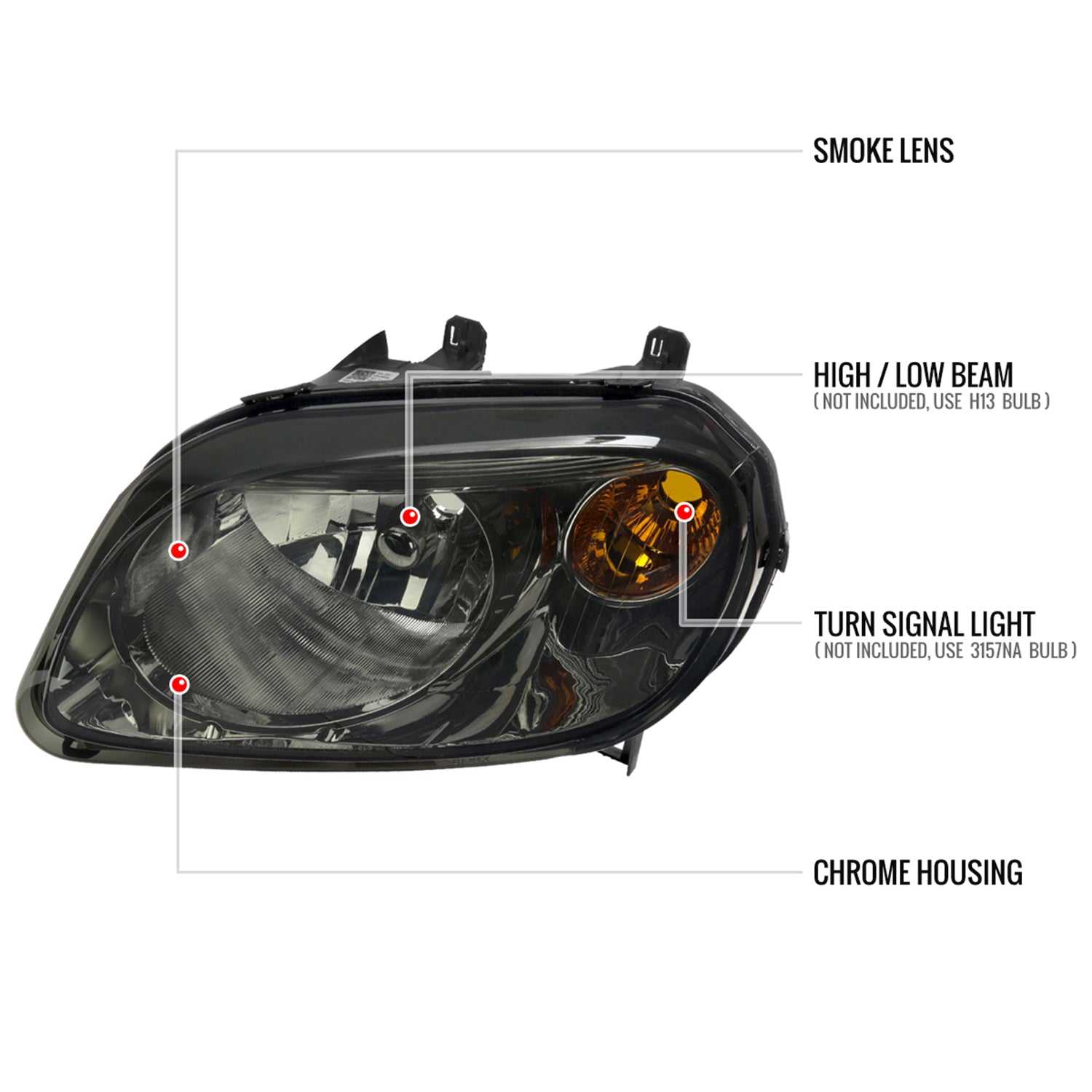2006-2011 Chevrolet HHR Factory Style Headlights Chrome Housing/Smoke Lens