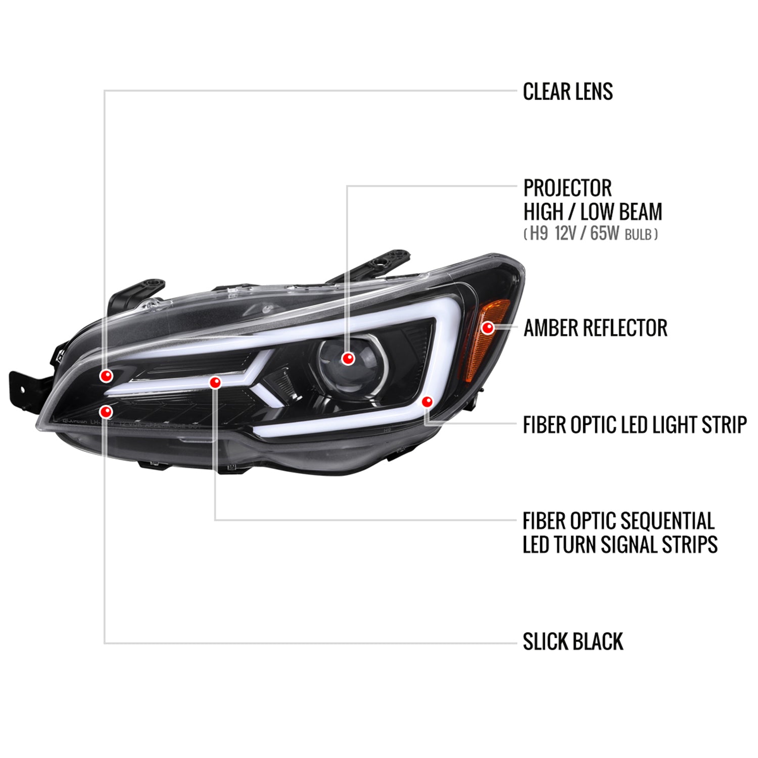 2015-2021 Subaru Impreza WRX/STI LED Bar Sequential Turn Signal Glossy Black