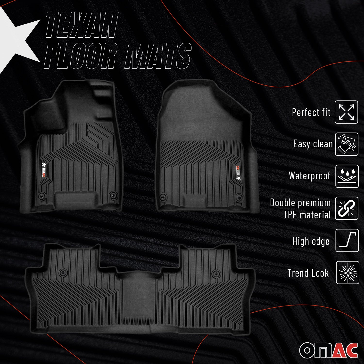 2016-2022 Honda Pilot Premium Floor Mats Liners First and Second Row Set Black