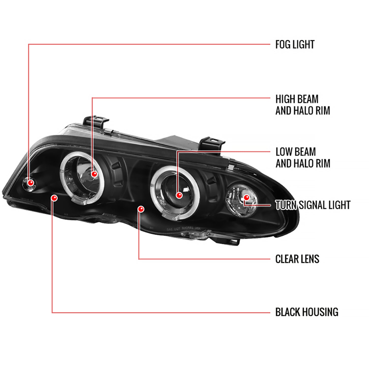 1999-2001 BMW E46 3 Series Sedan Dual Halo Projector Headlights Matt Black