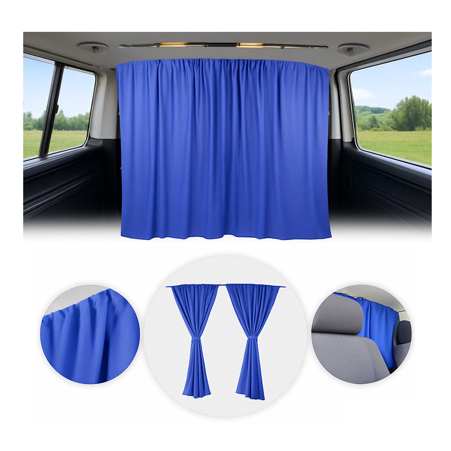 79" x 71" Van Cab Divider Cabin Curtain Campervan Kit Dark Blue