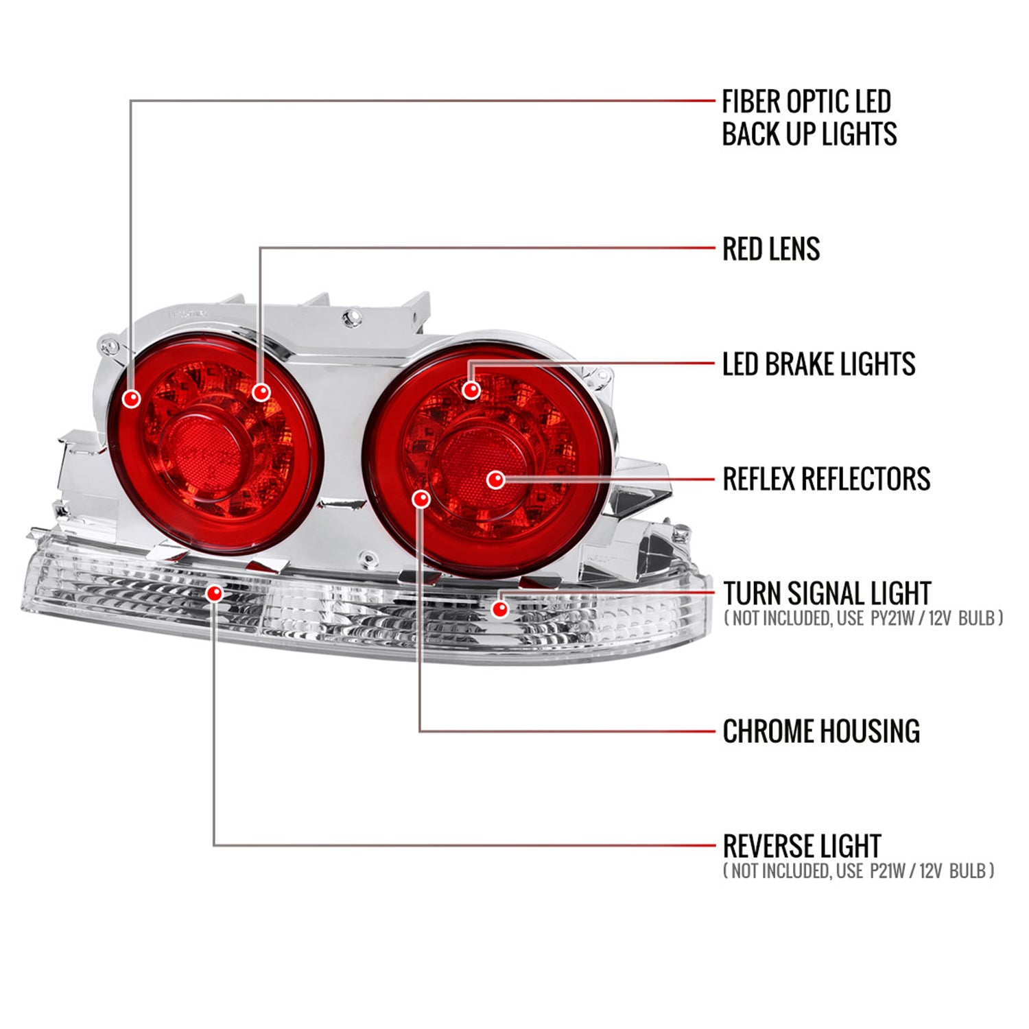 1995-1998 Nissan Skyline GT R33 JDM Red LED Tail Lights Chrome/Red Lens