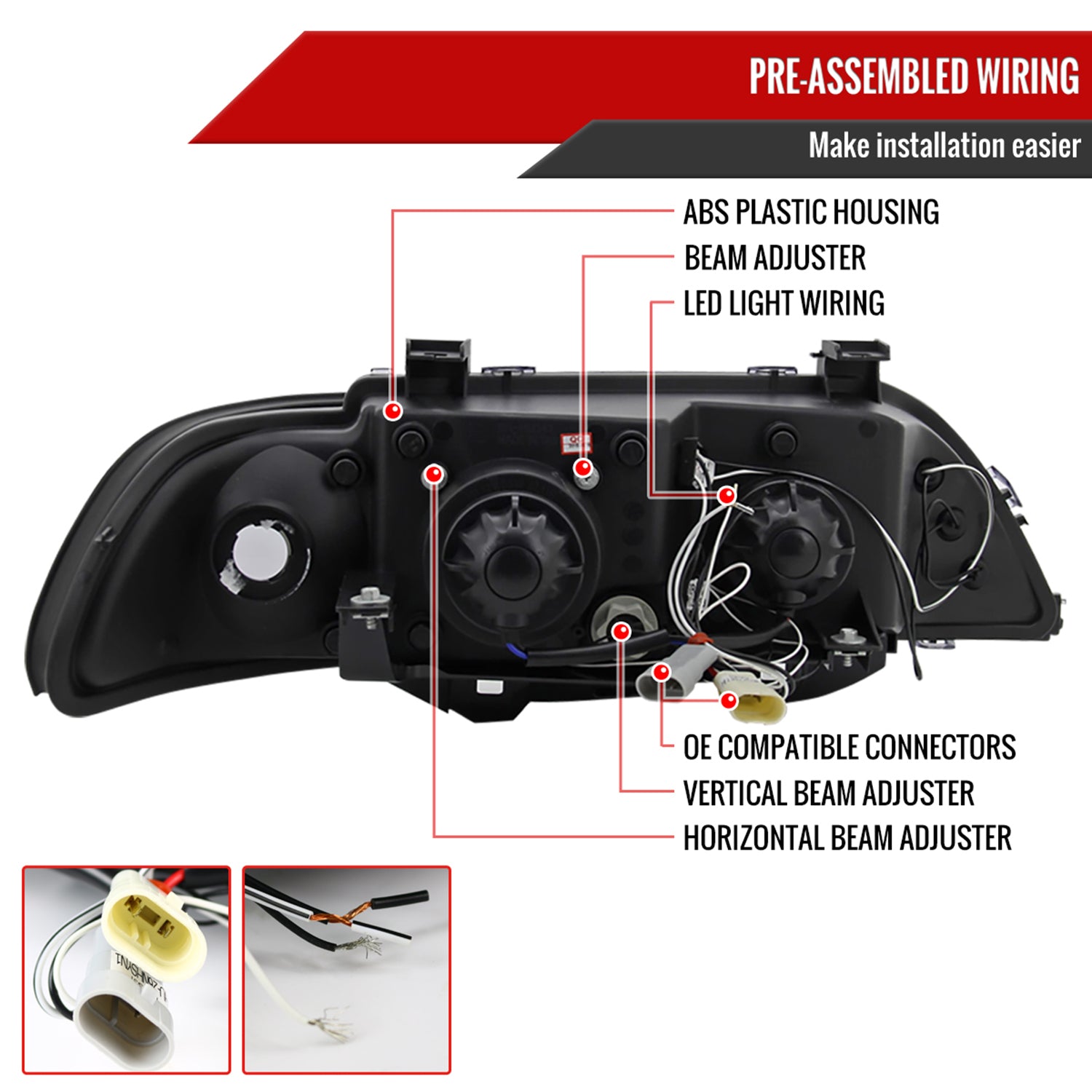 1996-2003 BMW E39 5 Series Dual Halo Projector Headlights Glossy Black/Smoke