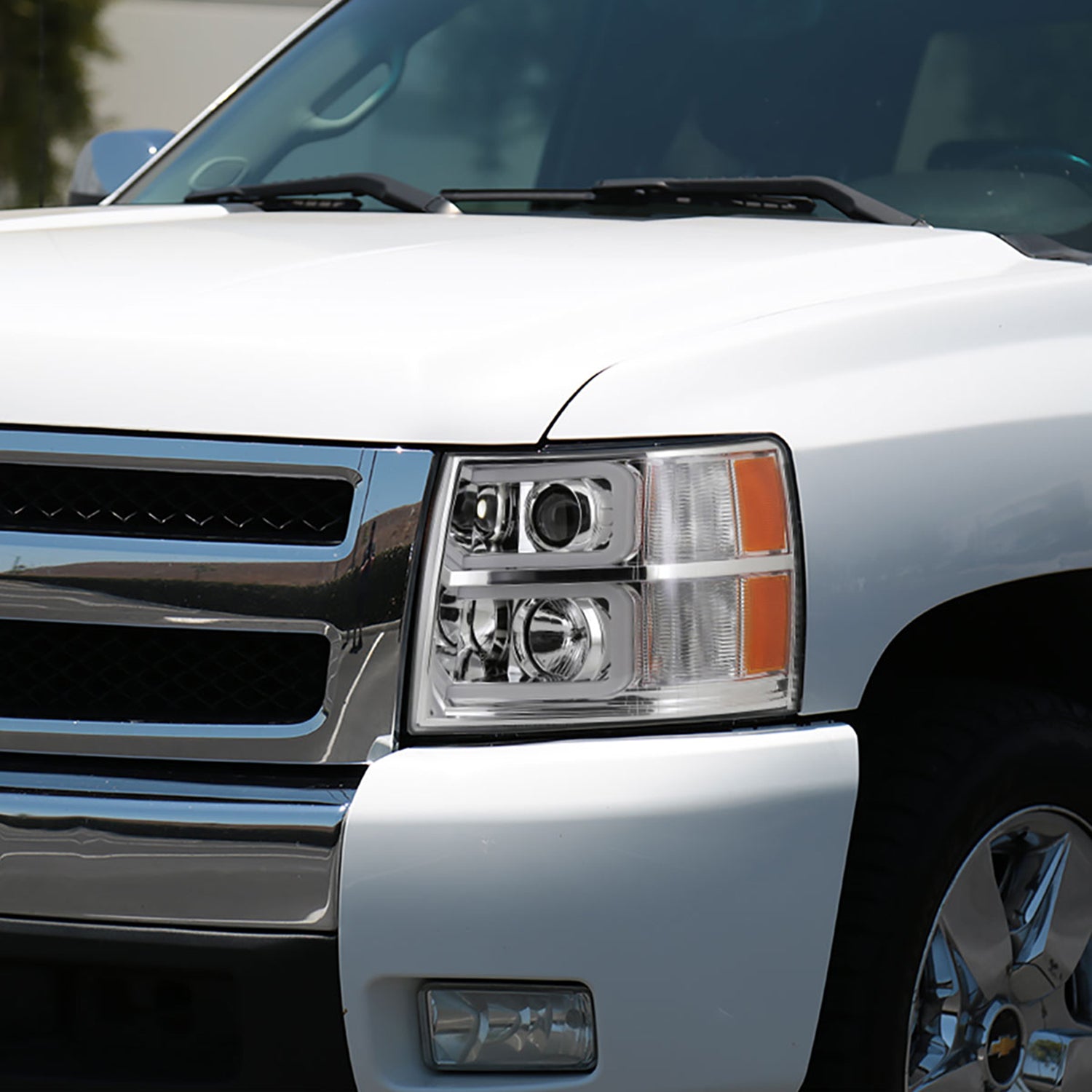 2007-2013 Chevy Silverado 1500 2500HD 3500HD Dual LED C-Bar Headlights Chrome