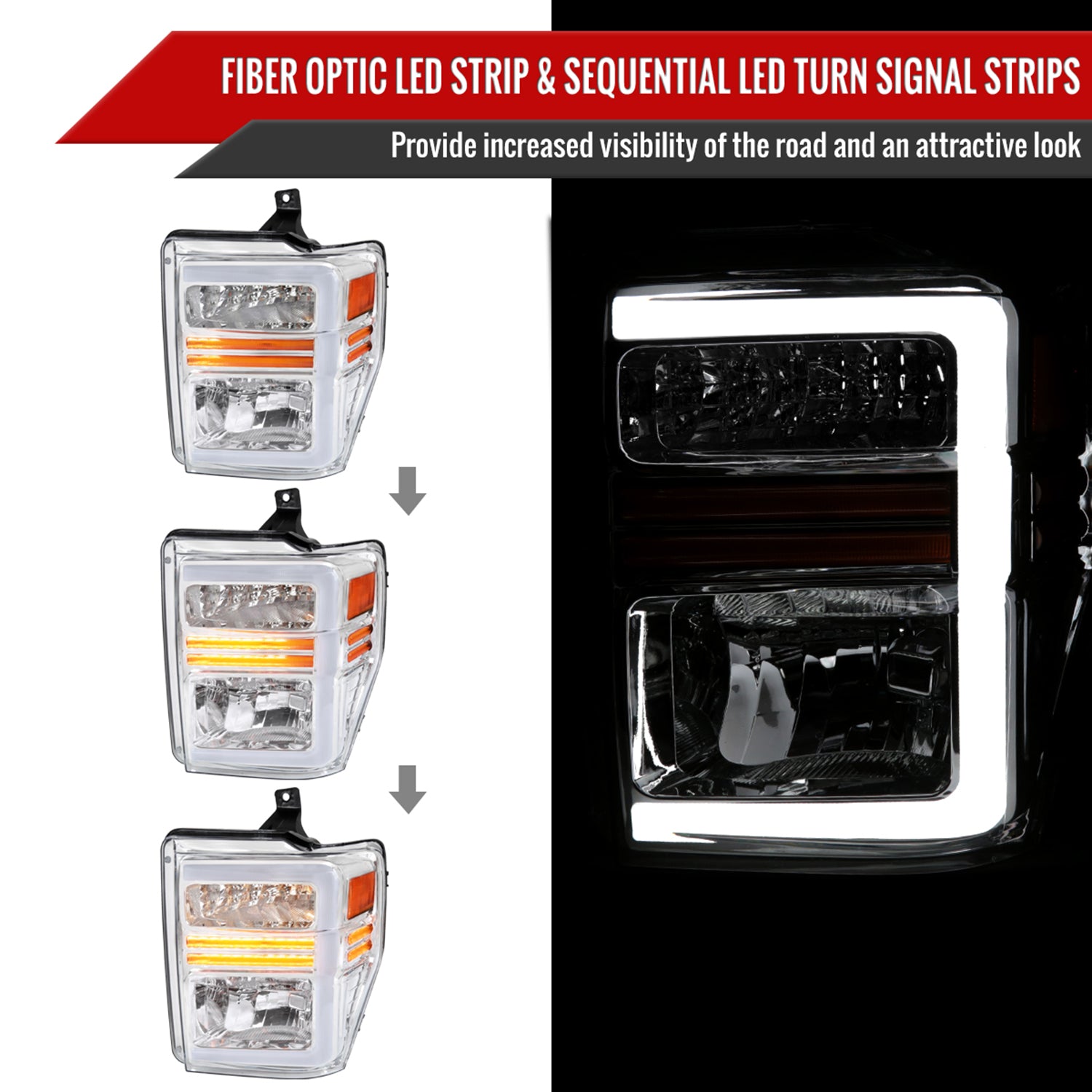 2008-2010 Ford F-250/350/450/550 SuperDuty Signal Factory Headlights Chrome