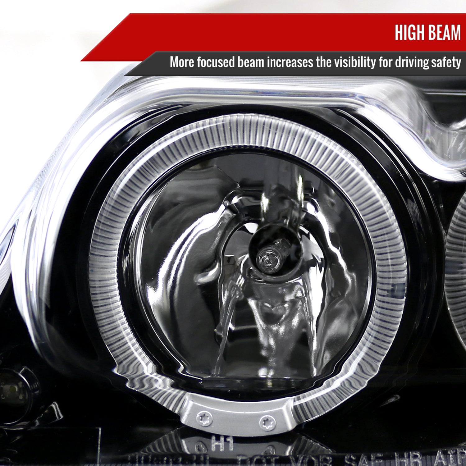 1999-2004 Ford Mustang Dual Halo Projector Headlights Jet Black/Clear Lens