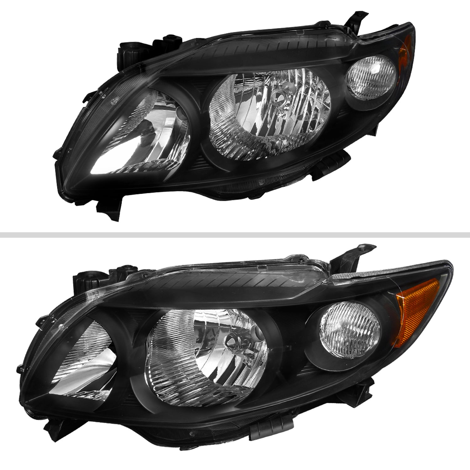 2009-2010 Toyota Corolla Factory Crystal Headlights Amber Reflector Matt Black