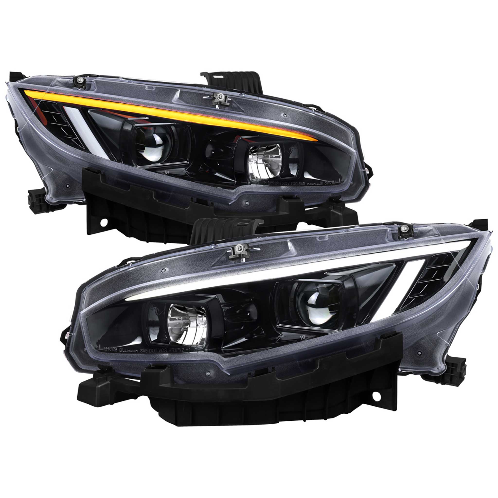 For Honda Civic 2016-2021 Projector Headlights Sequential DRL Jet Black Housing Clear Lens