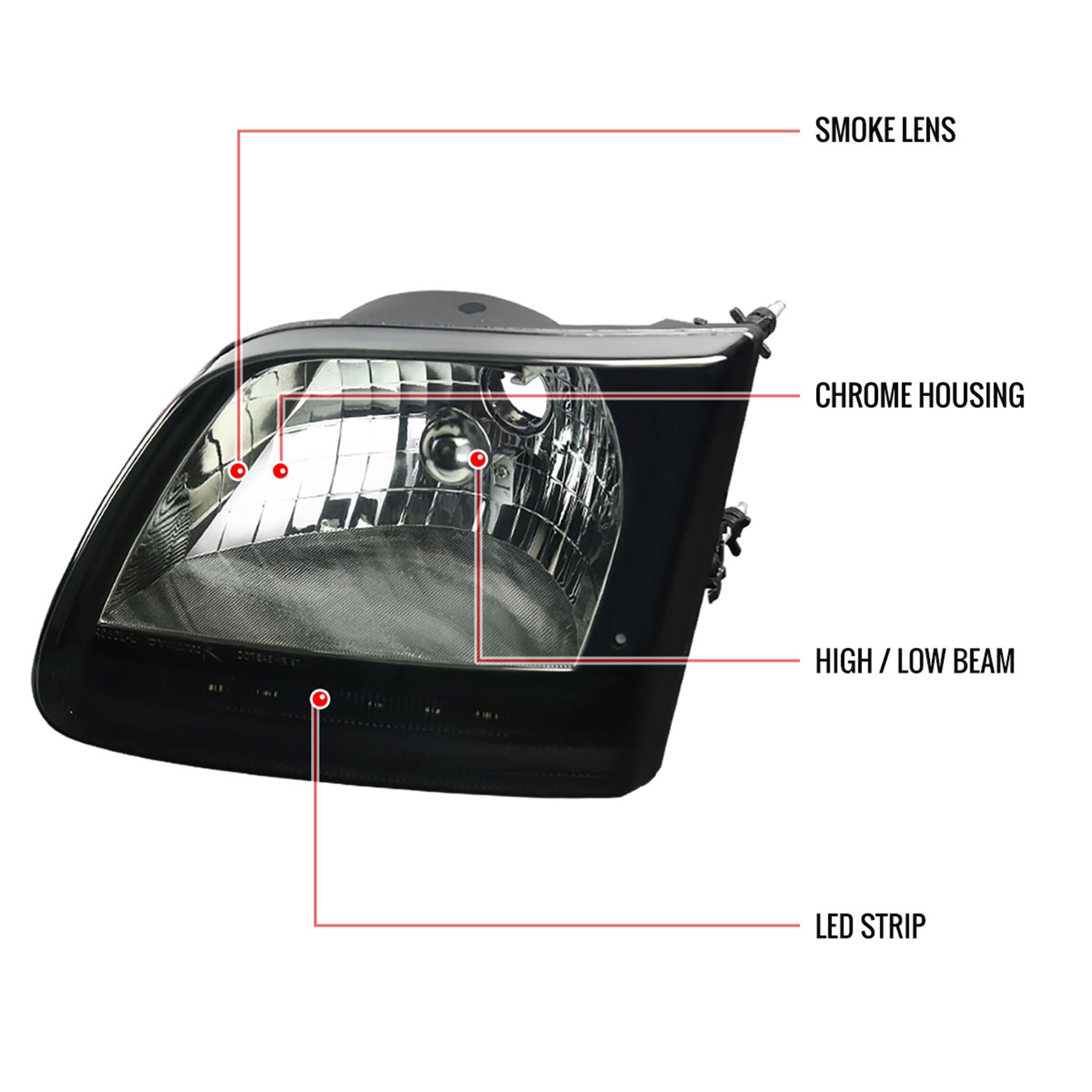 1997-2004 Ford F-150/Expedition Factory Headlights SMD LED Light Strip Smoke