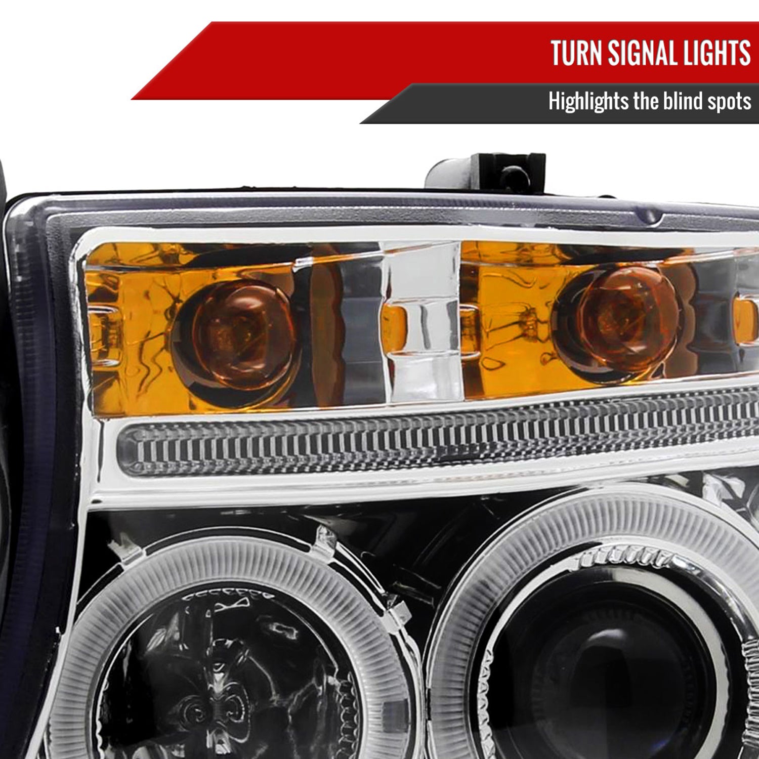 1997-2004 Dodge Dakota/ 1998-2003 Durango Dual Halo Projector Headlights Chrome