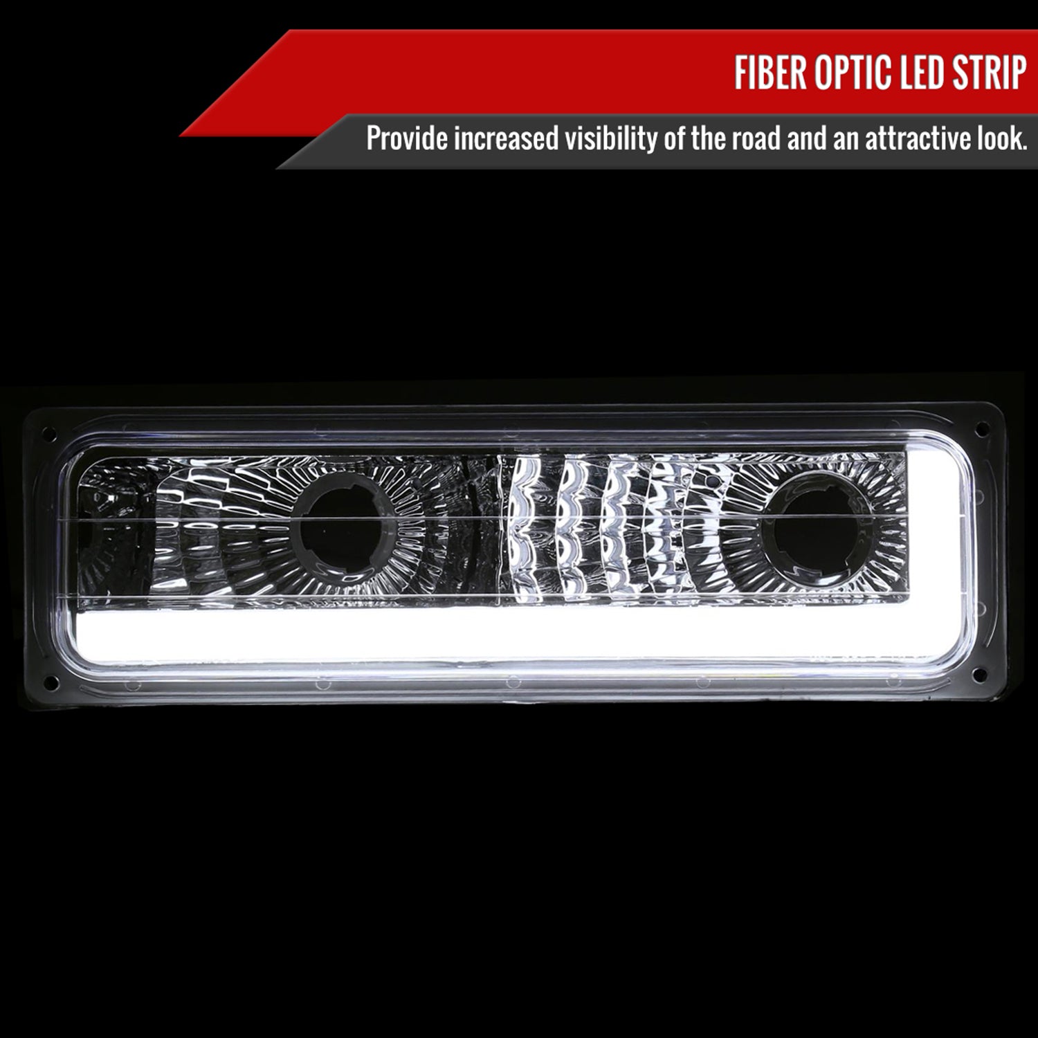 1988-1998 Chevy/GMC C10 C/K LED Strip Bumper Corner Signal Lights Chrome/Clear
