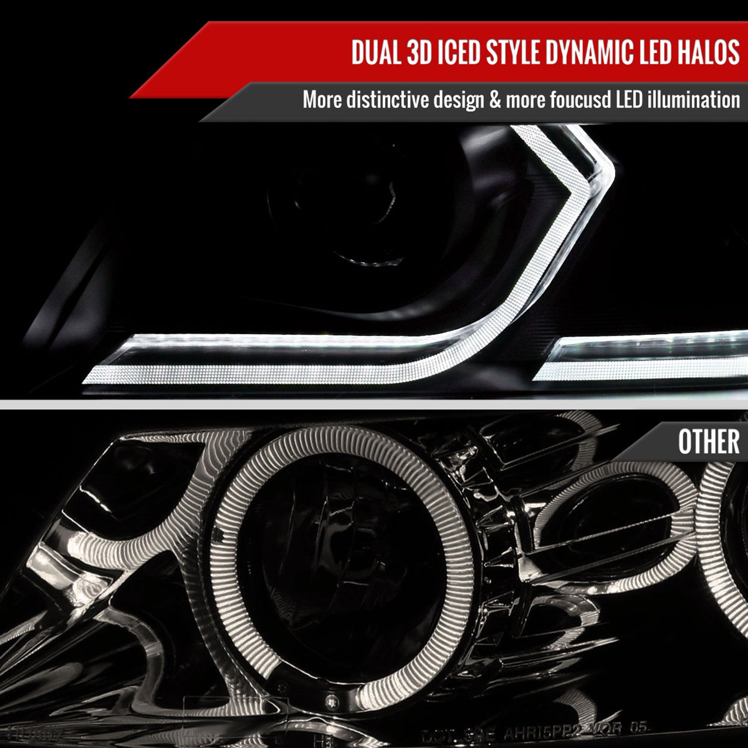 2006-2011 BMW E90 3 Series Sedan 3D Iced LED Dual Projector Headlights Smoke