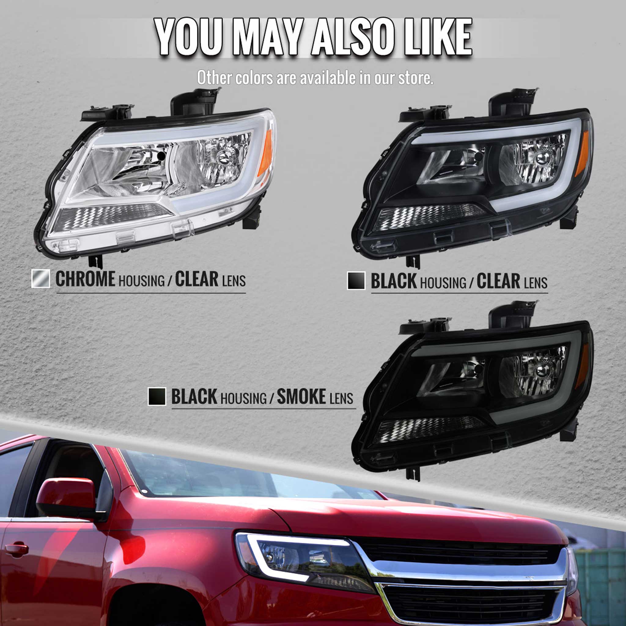 For Chevrolet Colorado 2015-2022 Factory Style Headlights Switchback LED Bar Turn Signal Black Housing Clear Lens