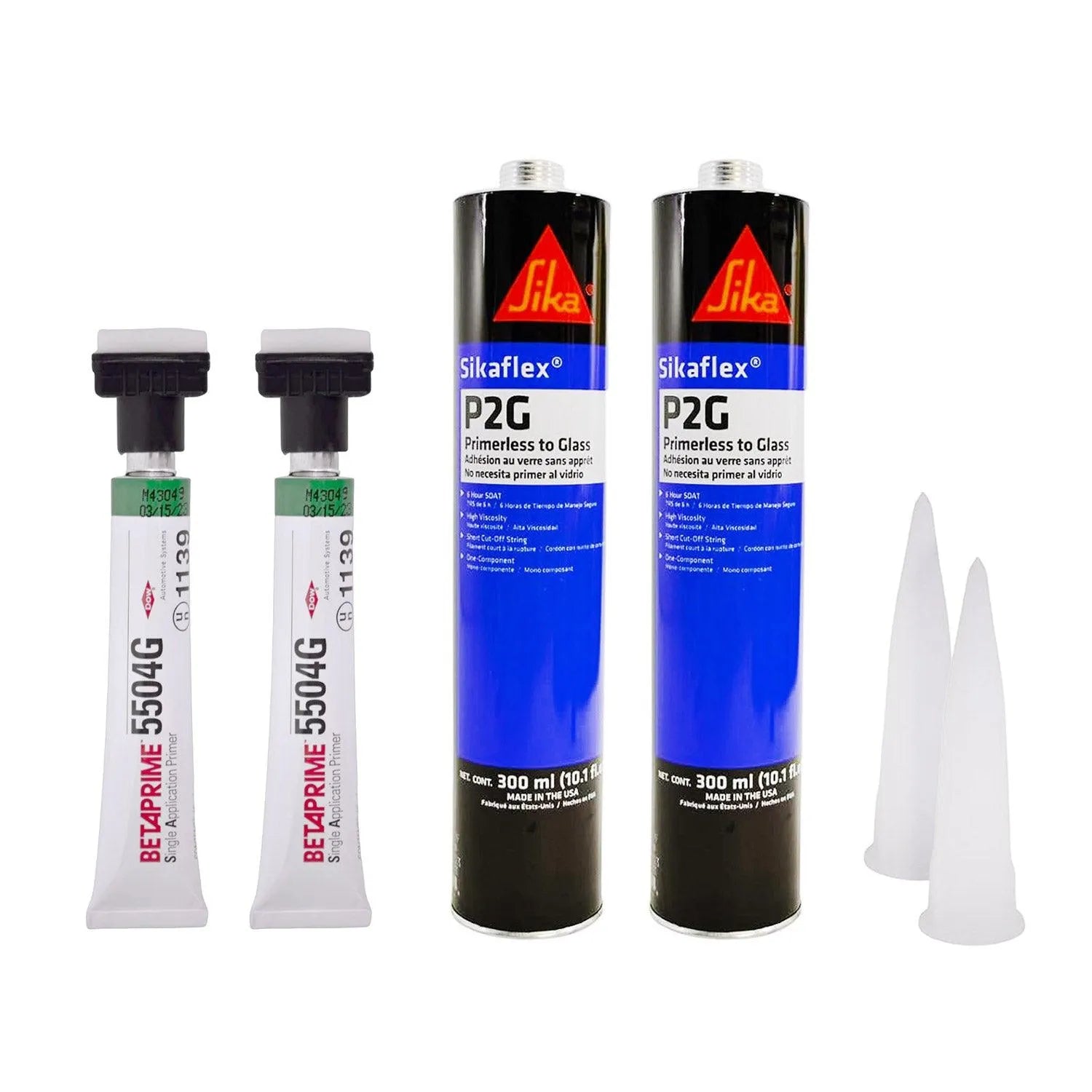 2x Auto Glass Sealant Windshield Glue Sika P2G Adhesive + Glass Primer