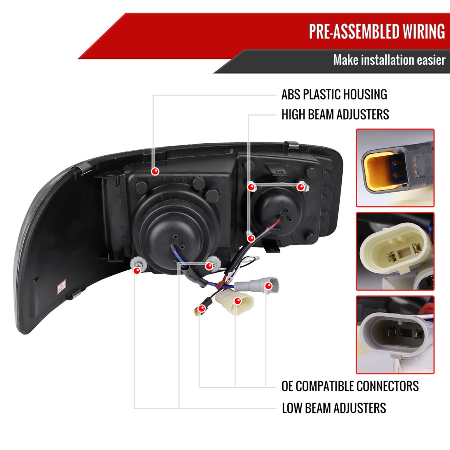 2000-2006 GMC Sierra/Denali/Yukon LED Strip Projector Headlights Matt Black