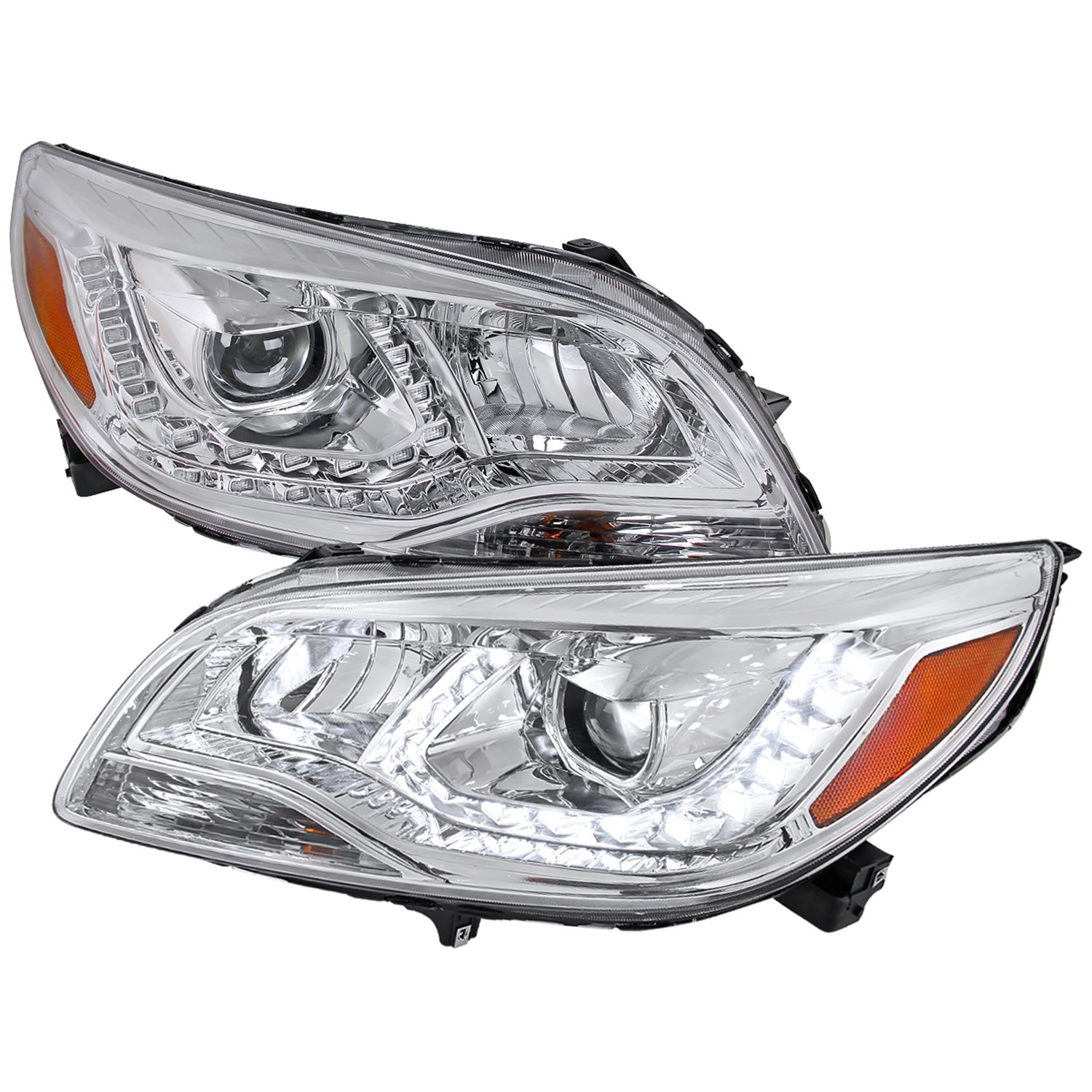 2013-2015 Chevy Malibu Projector Headlights w/ LED Light Strip Chrome/Clear