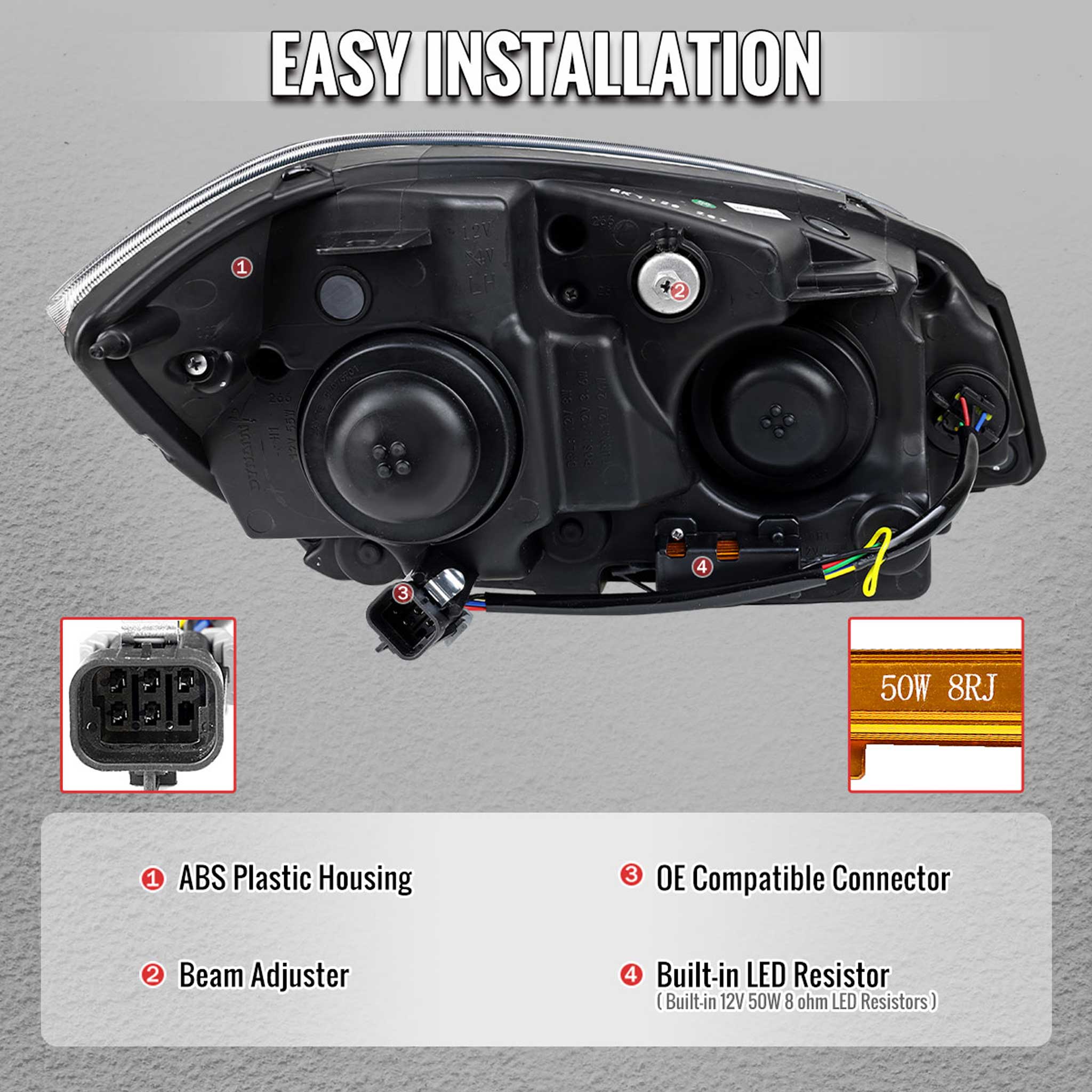 For Chevrolet Cobalt / Pontiac G5 2005-2010 LED Bar Projector Headlights LED DRL Light Tube Matte Black Housing Clear Lens