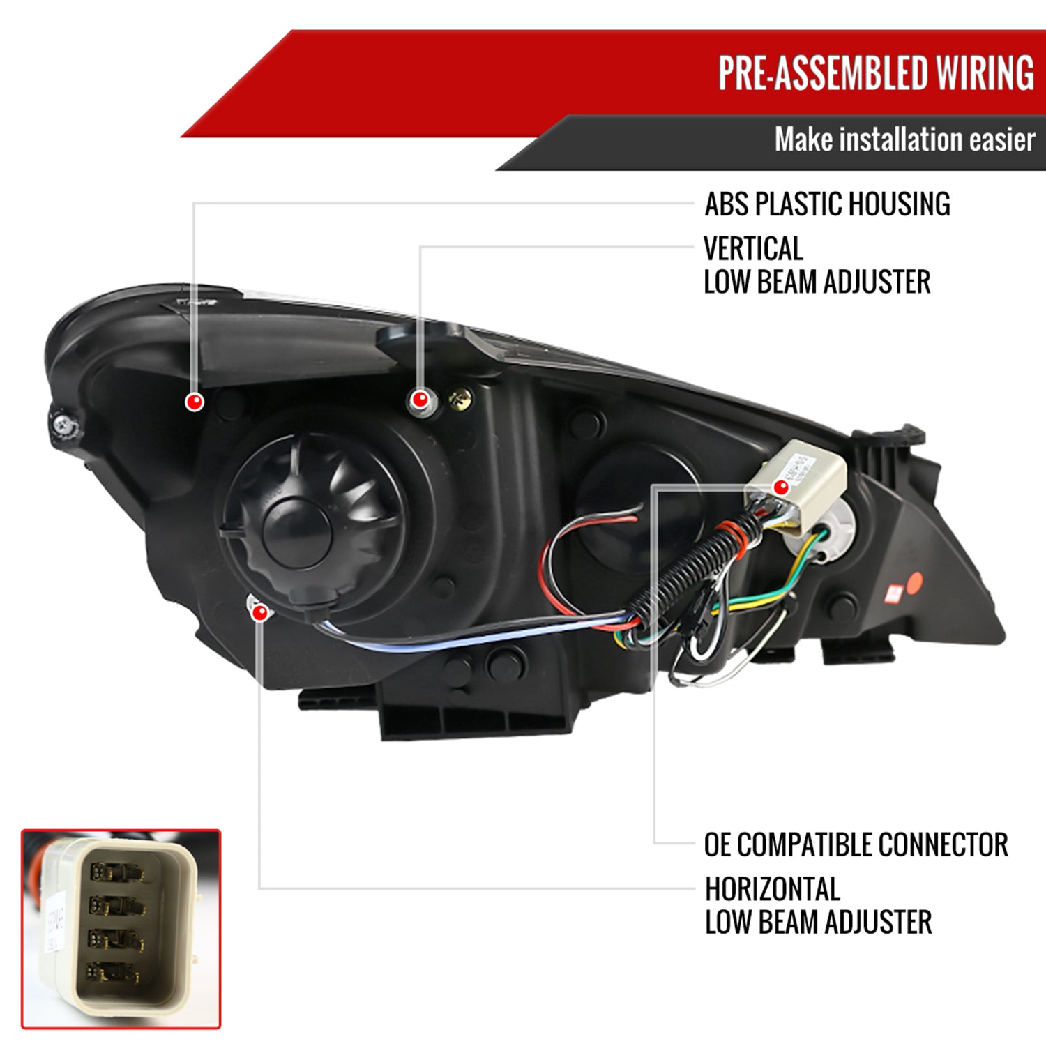 2010-2012 Hyundai Genesis Coupe R8 LED Projector Headlights Black/Smoke Lens