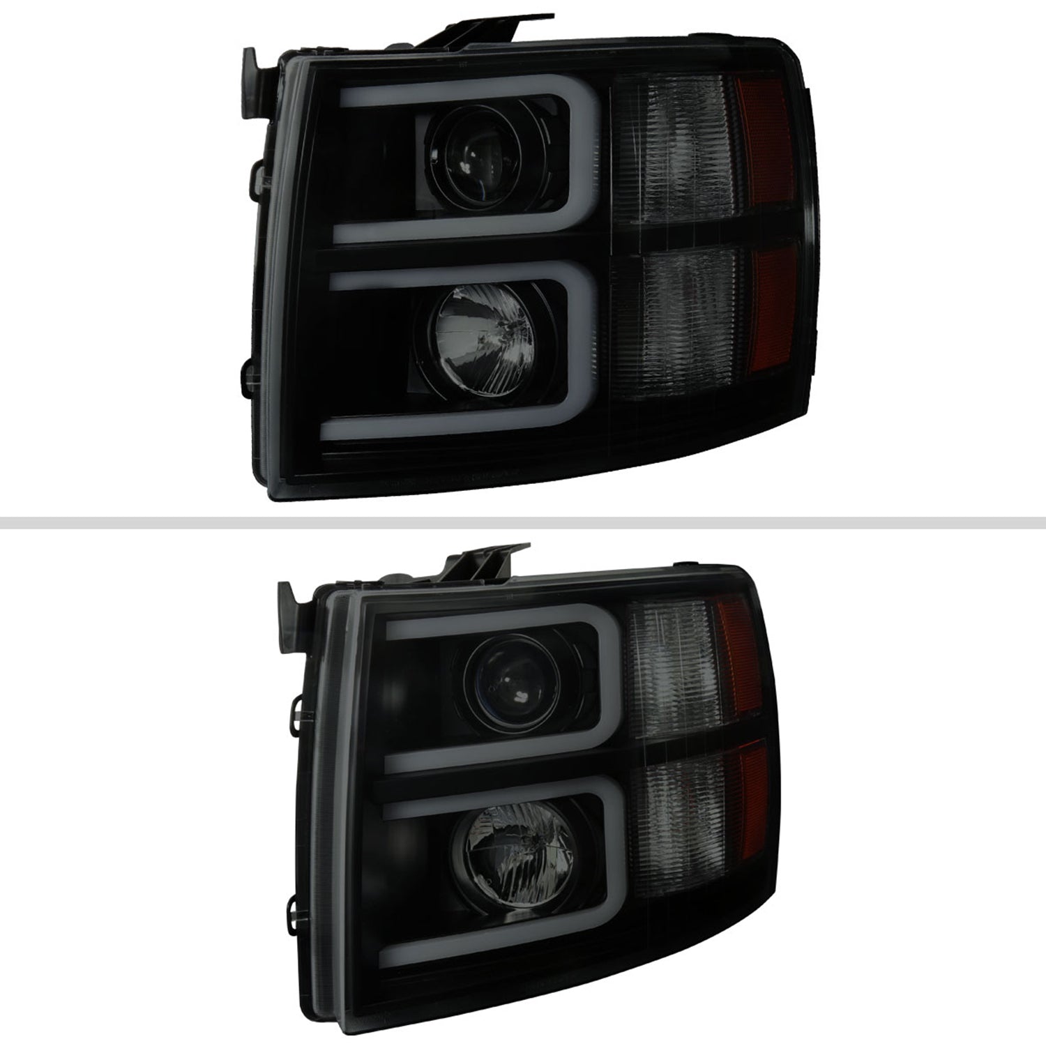 2007-2013 Chevy Silverado 1500 2500HD 3500HD LED C-Bar Headlights Black Smoke