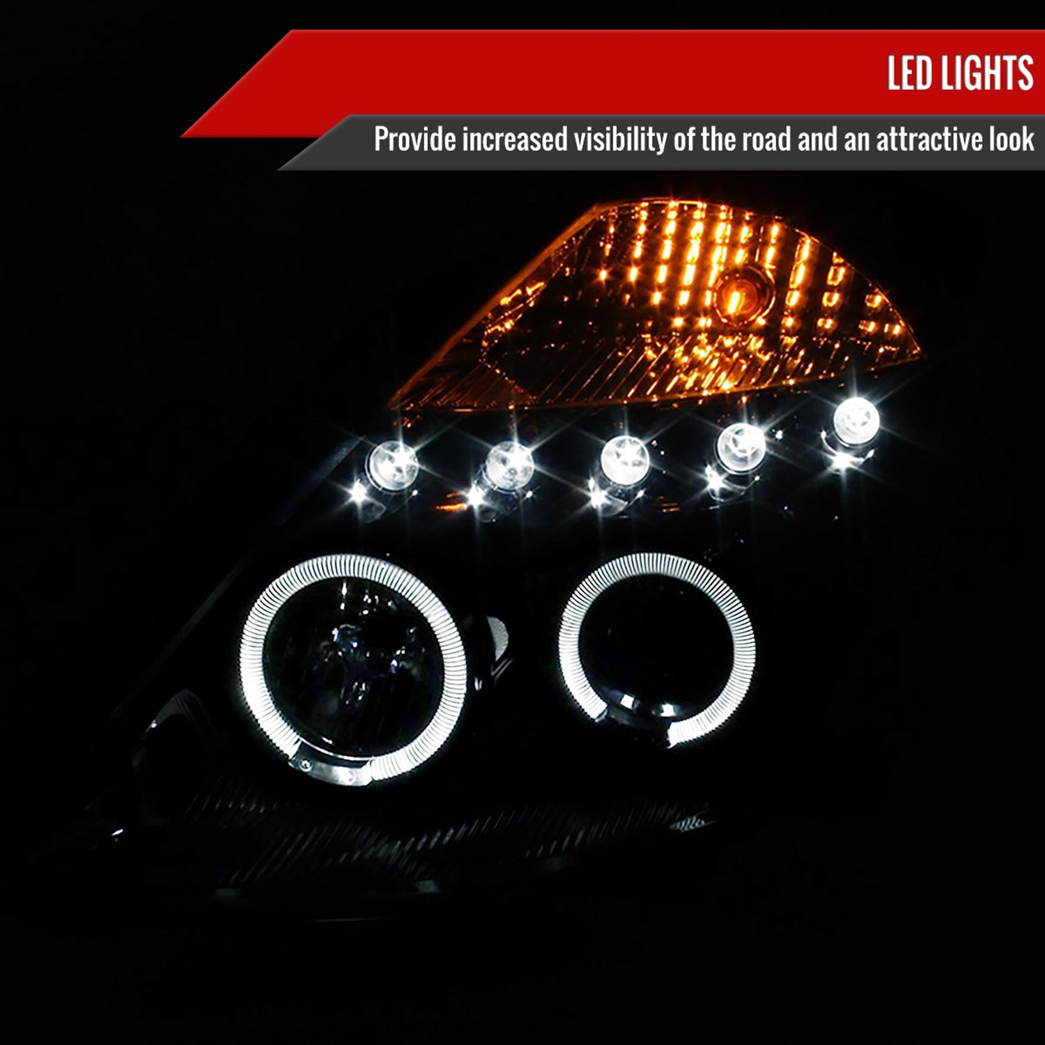 2003-2005 Nissan 350Z Dual Halo Projector Headlights Glossy Black/Smoke Lens