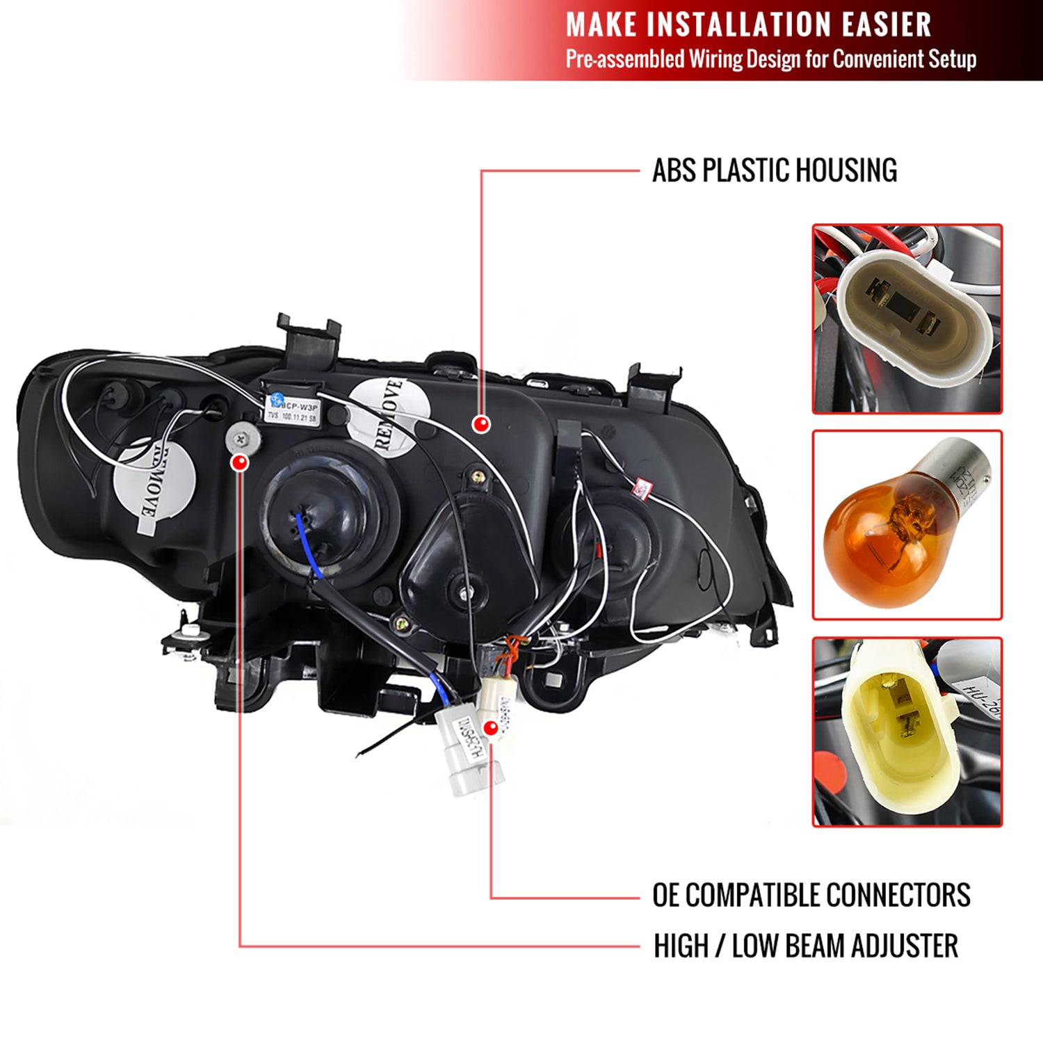 2001-2003 BMW E53 X5 Dual Halo Projector Headlights Matte Black/Clear Lens