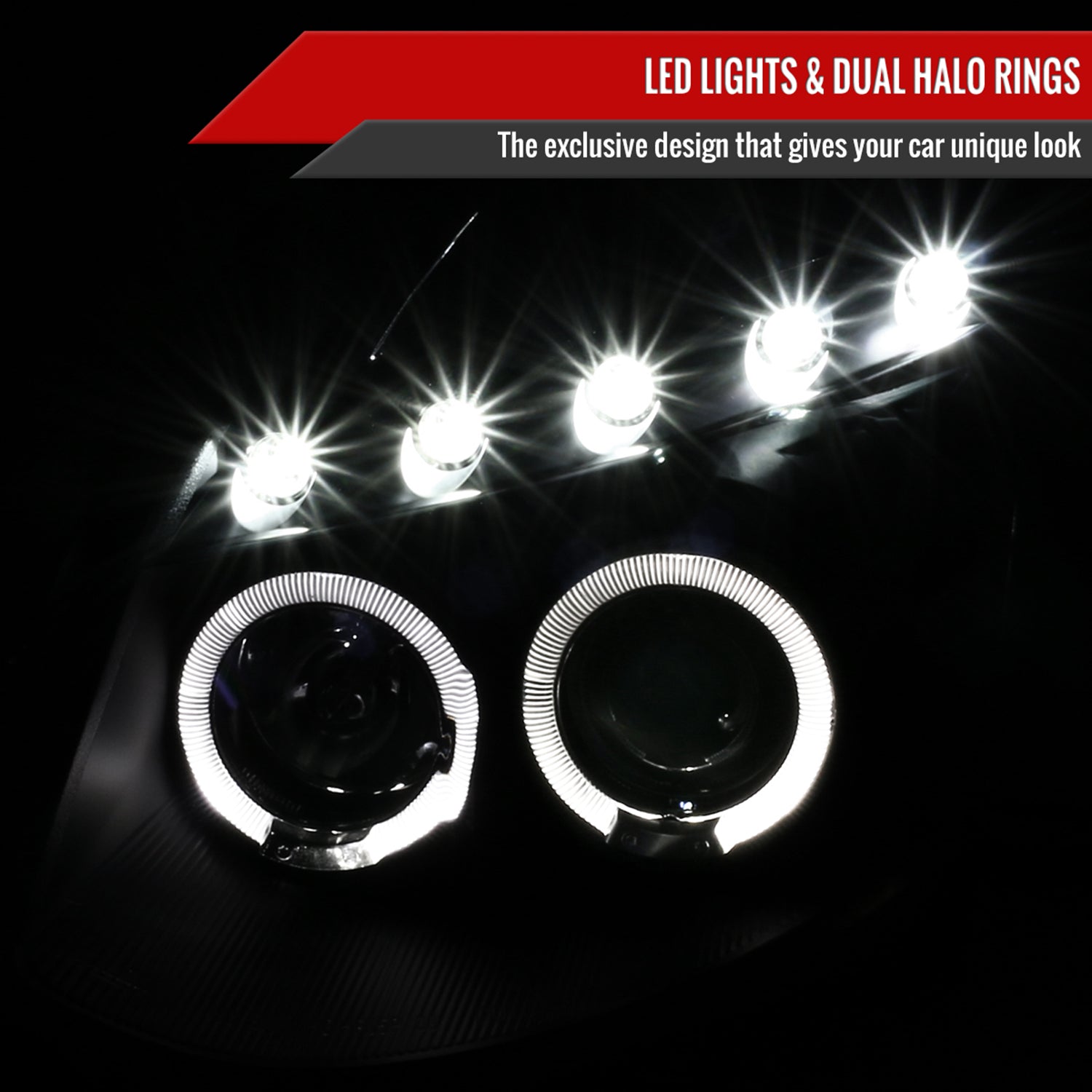 2003-2007 Infiniti G35 Coupe Dual Halo Projector Headlights Matte Black/Clear