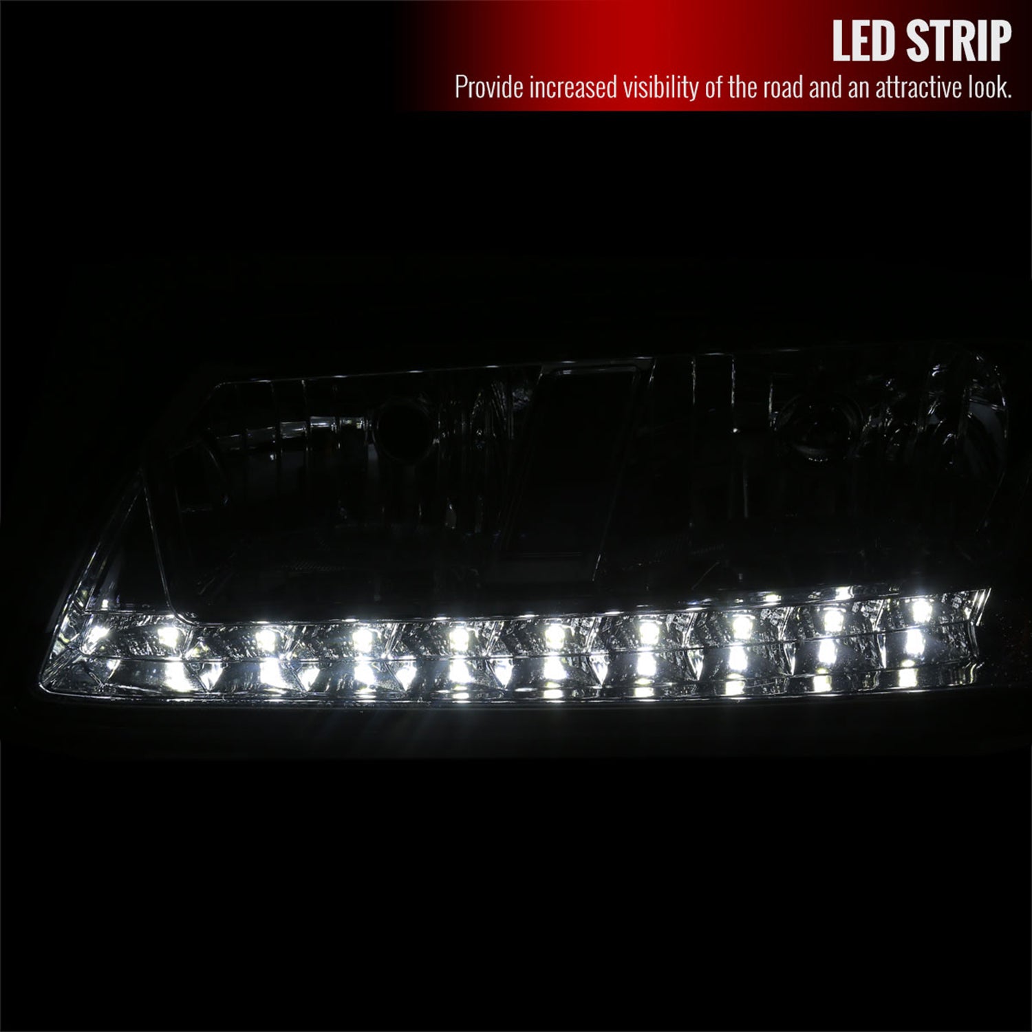 2000-2005 Chevy Impala Crystal Headlights w/ SMD LED Light Strip Chrome/Clear