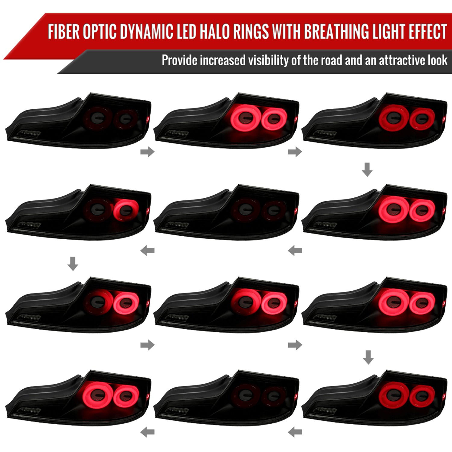 2003-2007 Infiniti G35 Coupe Red LED Halo Signal Tail Lights Matt Black/Smoke