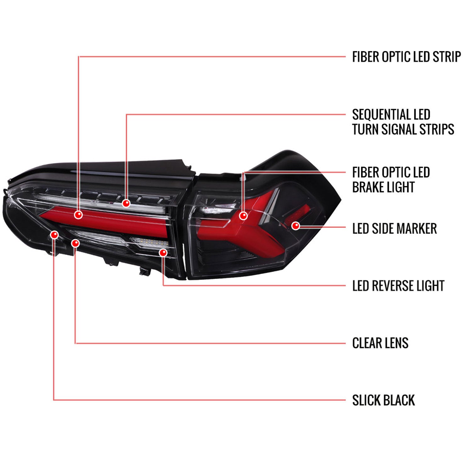 2019-2024 Toyota RAV4 Red LED Bar Signal Tail Lights Jet Black/Clear