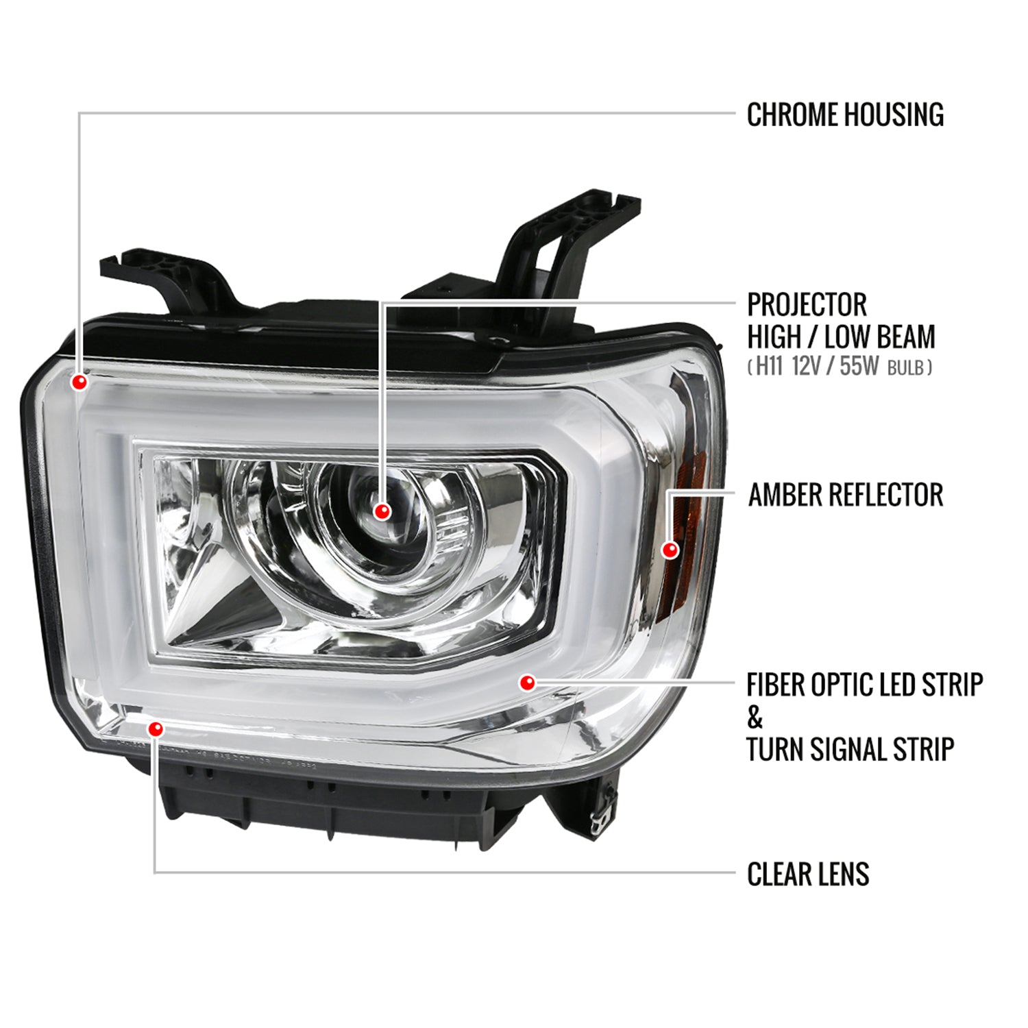 2014-2019 GMC Sierra 1500/2500HD/3500HD LED Bar Headlight LED Signal Chrome