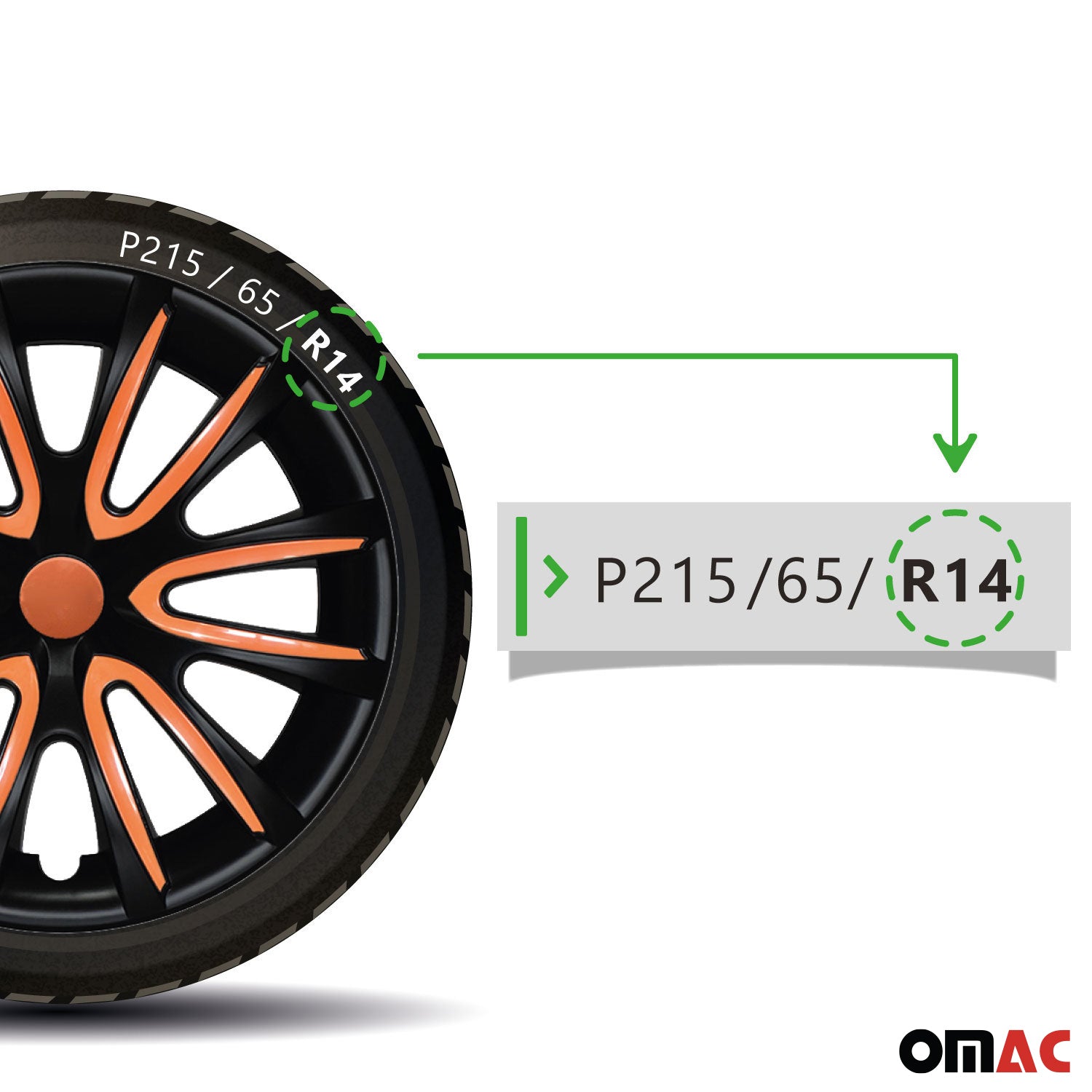 Bicolo Hub Caps Wheel Cover 14" Black Matt & Orange Full Set 4 pcs.