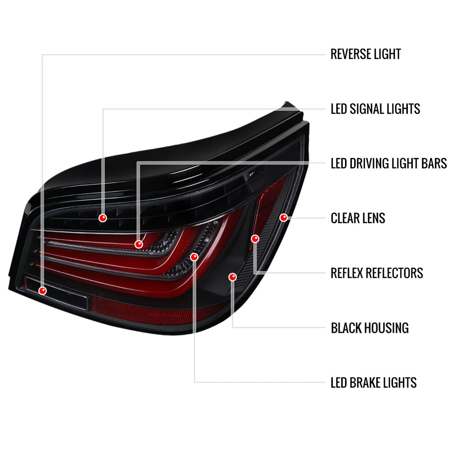 2004-2007 BMW E60 5 Series Sedan LED Tail Lights Black Housing/Clear Lens