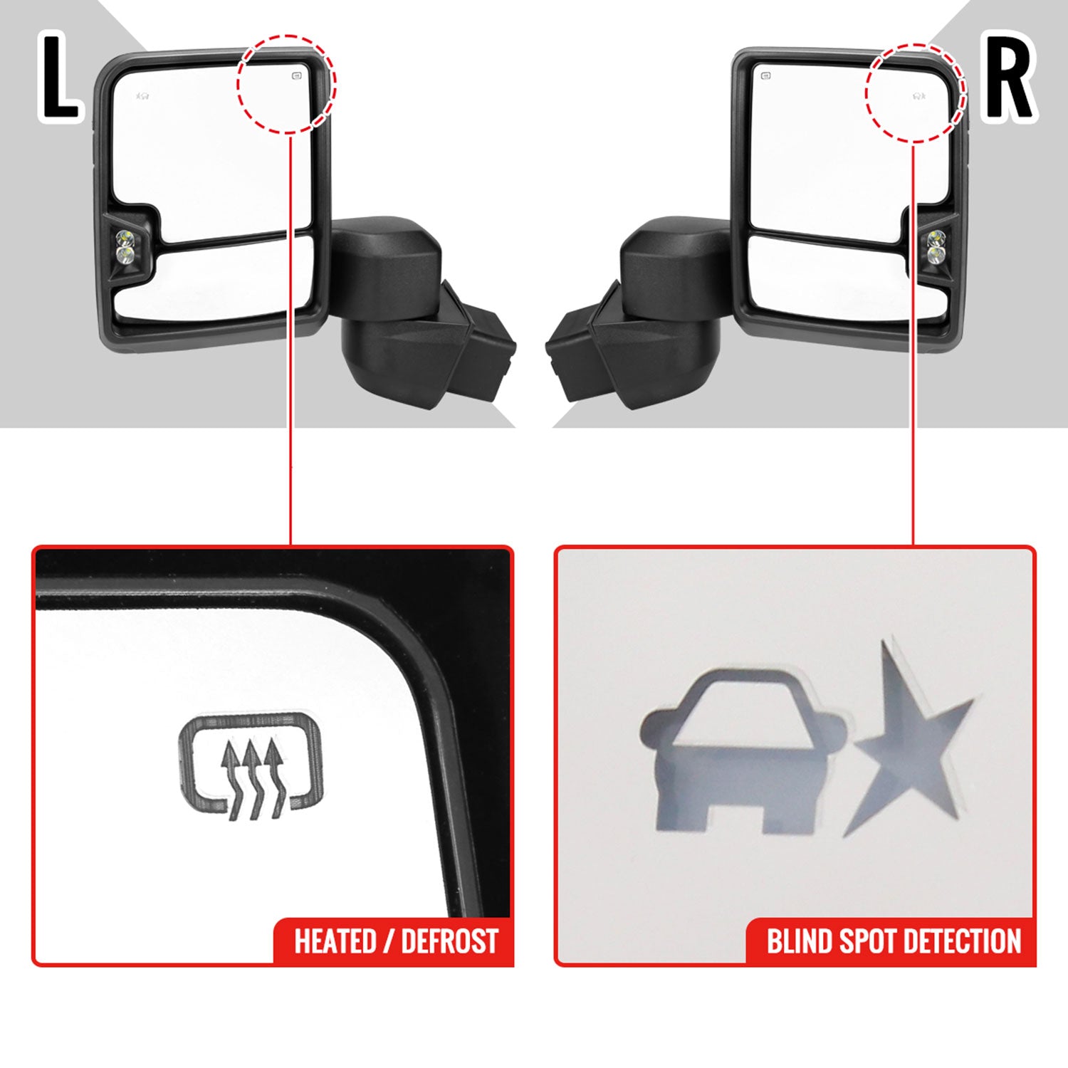 2020-2024 Chevy Silverado /Sierra 2500HD/3500HD Heated Towing Mirrors Smoke
