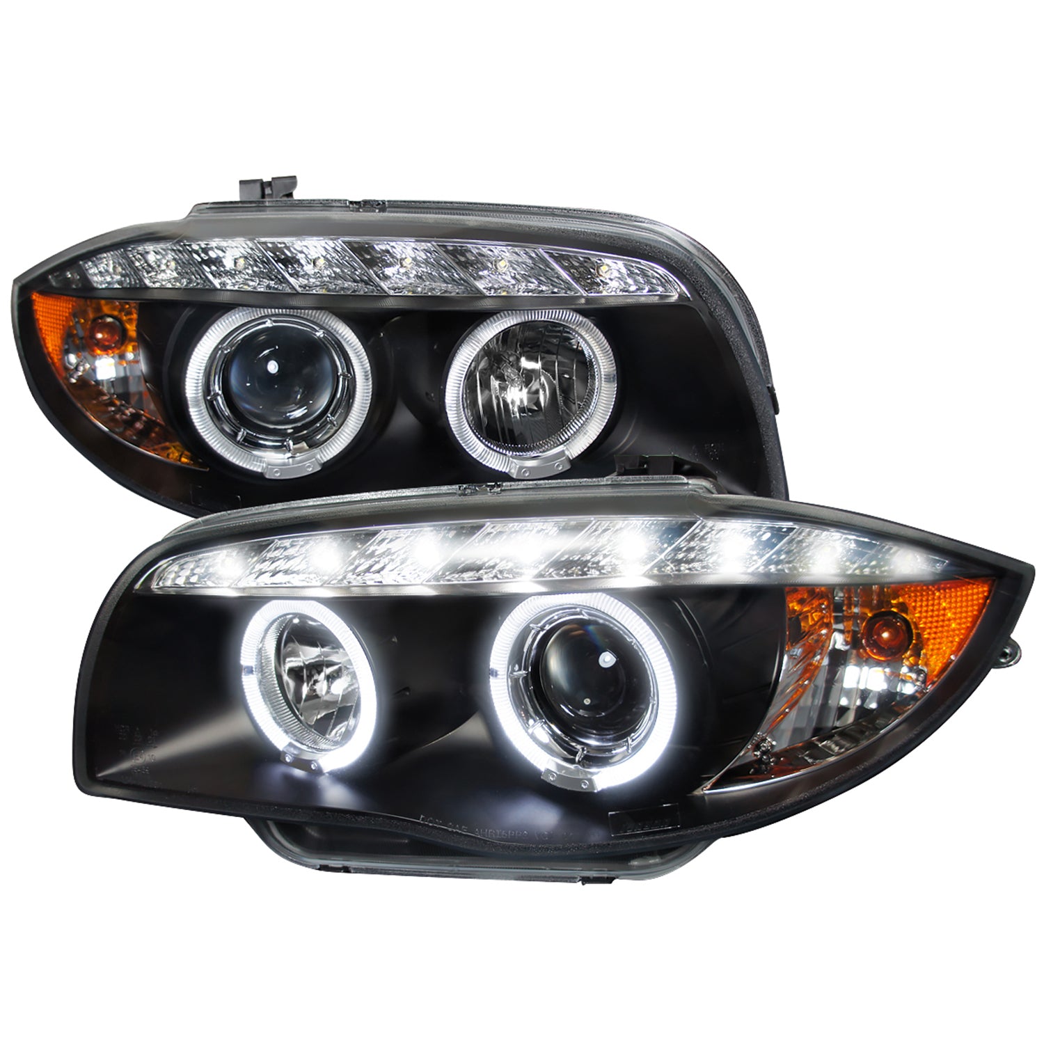 2004-2013 BMW E81 E82 E87 E88 Dual Halo Projector Headlights LED Light Black
