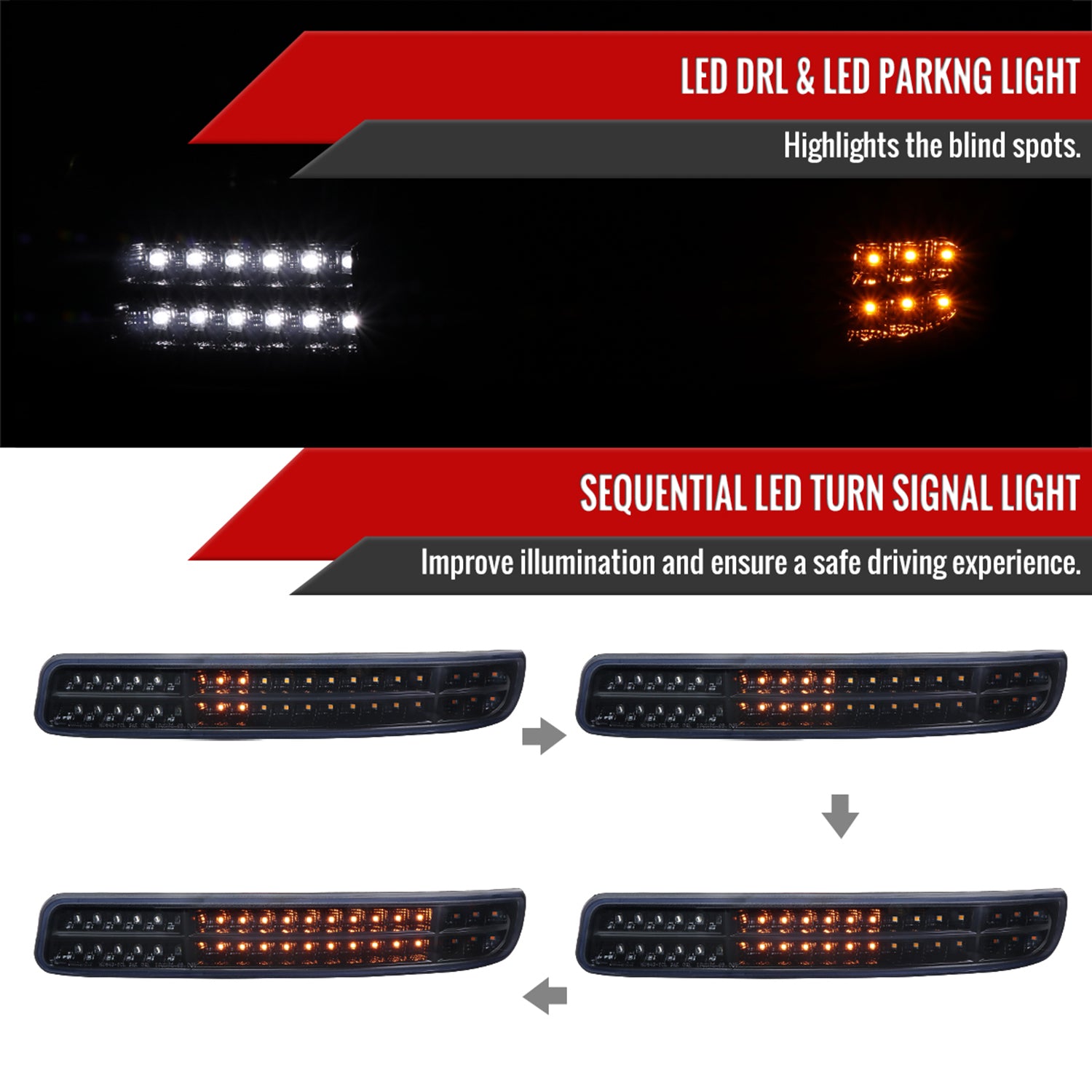 1999-2007 GMC Sierra / Yukon/XL Bumper Lights Signal Lights Glossy Black Smoke