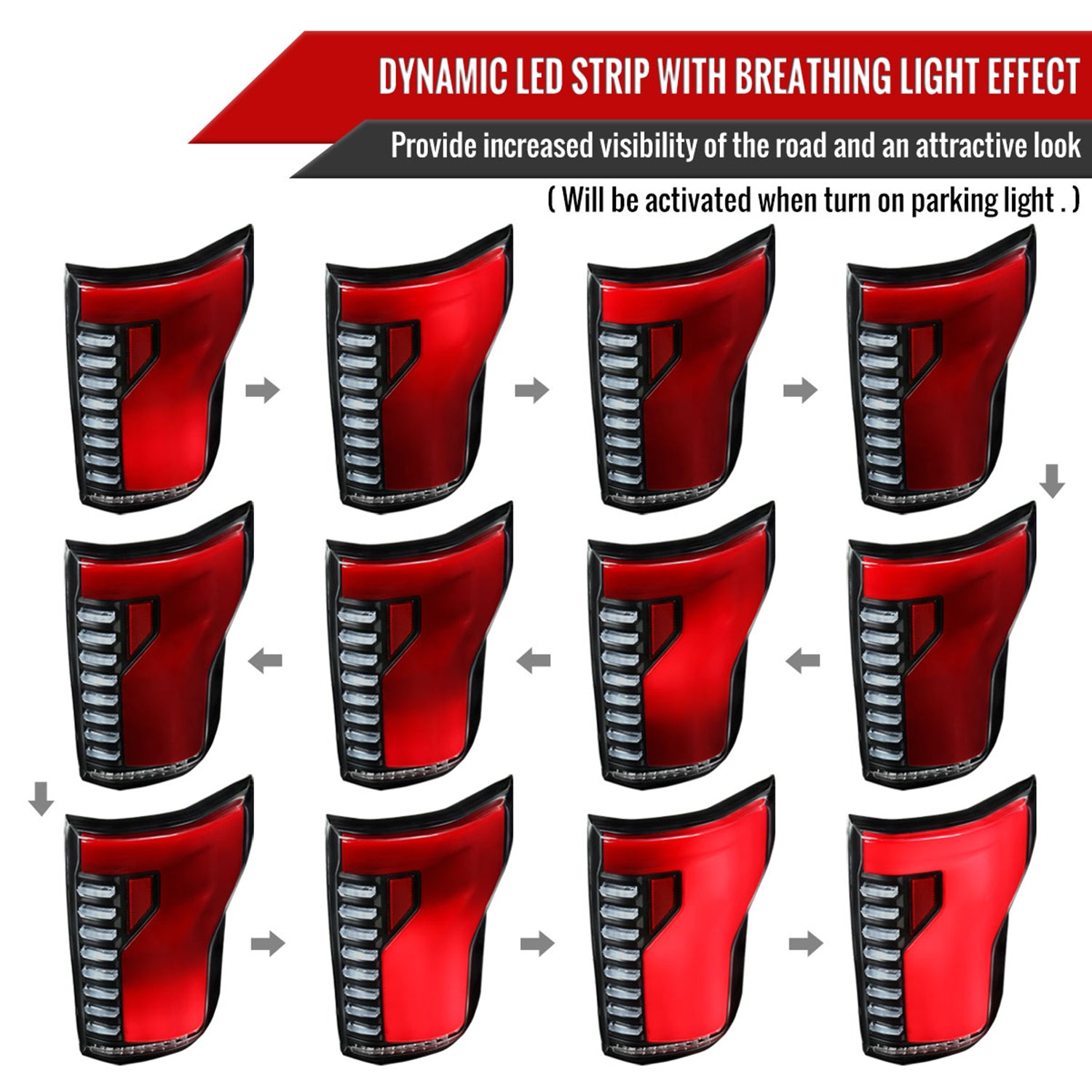 2018-2020 Ford F-150 Turn Signal Animated Red LED Bar Tail Lights Matt Black