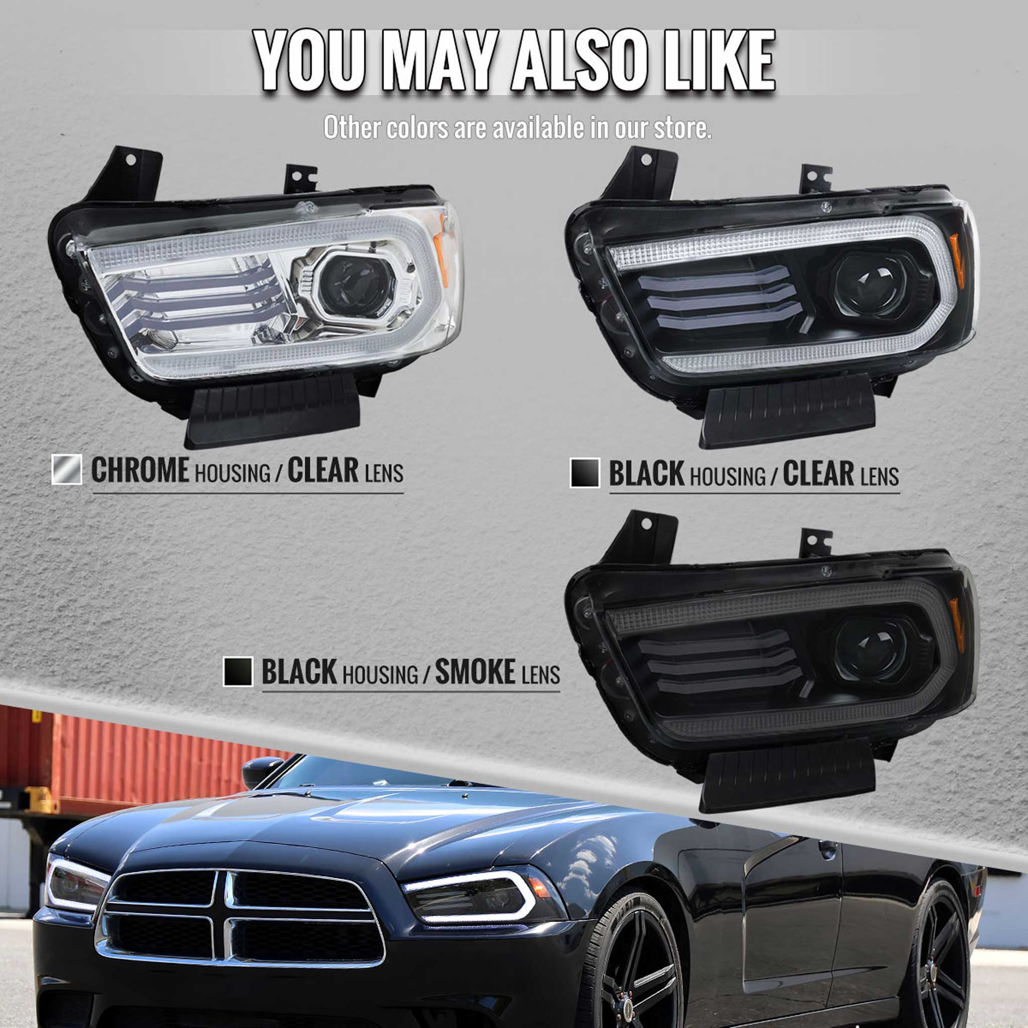 For Dodge Charger 2011-2014 Headlights LED DRL Light Strip Turn Signal Side Marker Chrome Housing Clear Lens