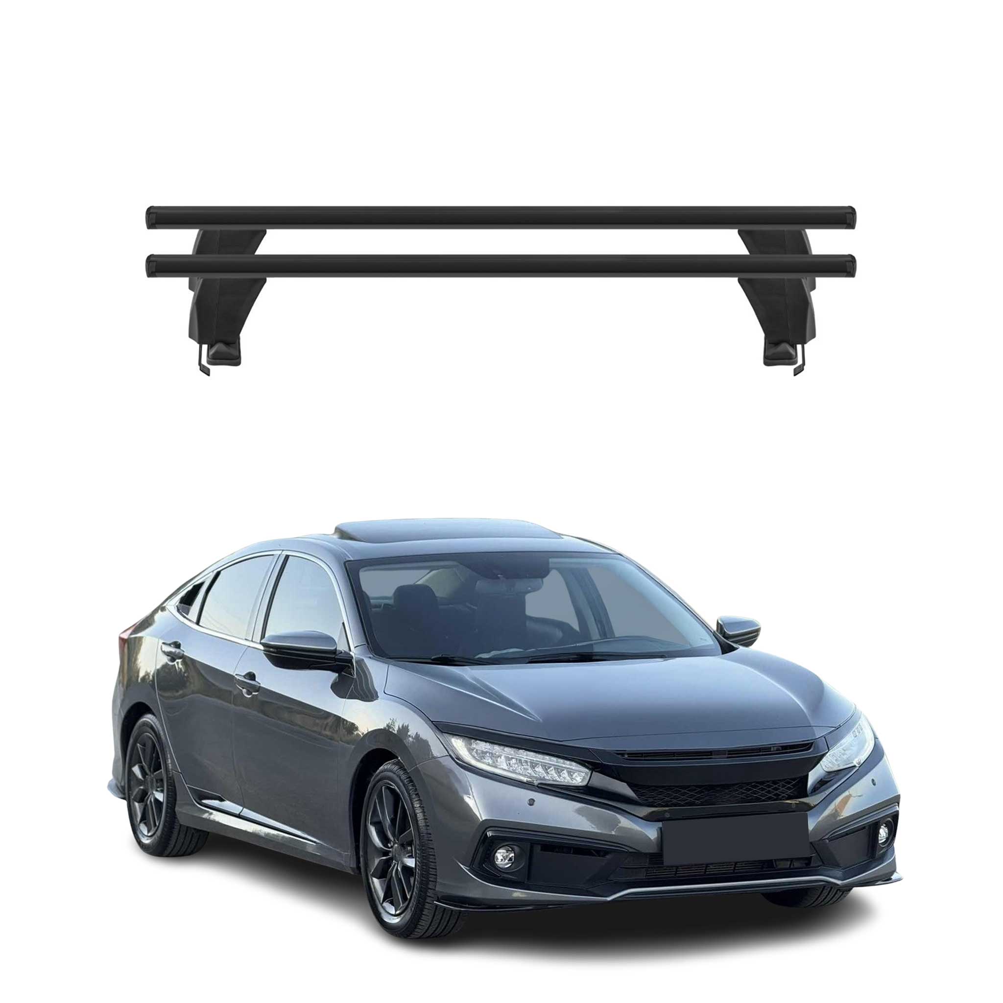 2016-2021 Honda Civic 10.gen Sedan Hatchback Roof Rack Cross Bars Black Aluminium