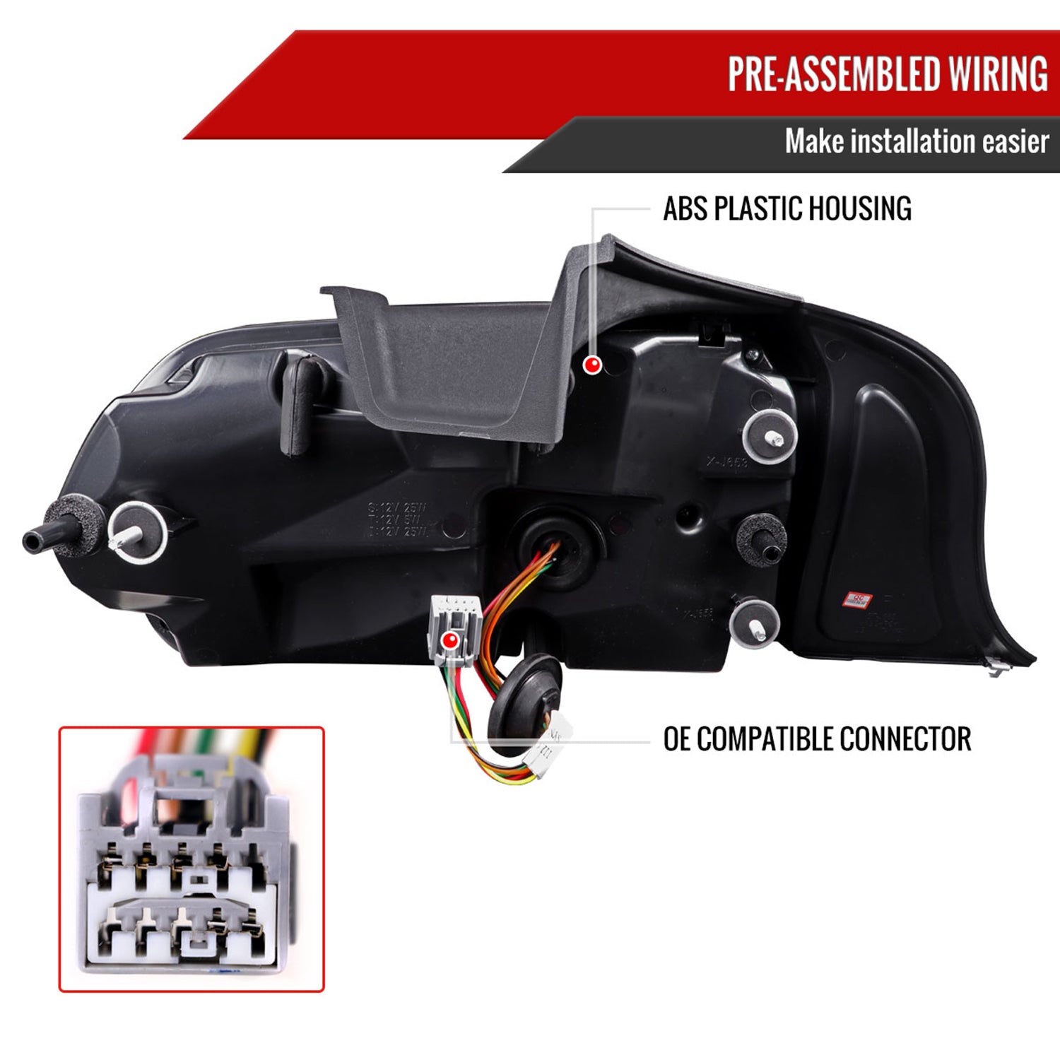 2015-2022 Ford Mustang White LED Bar Tail Lights Glossy Black