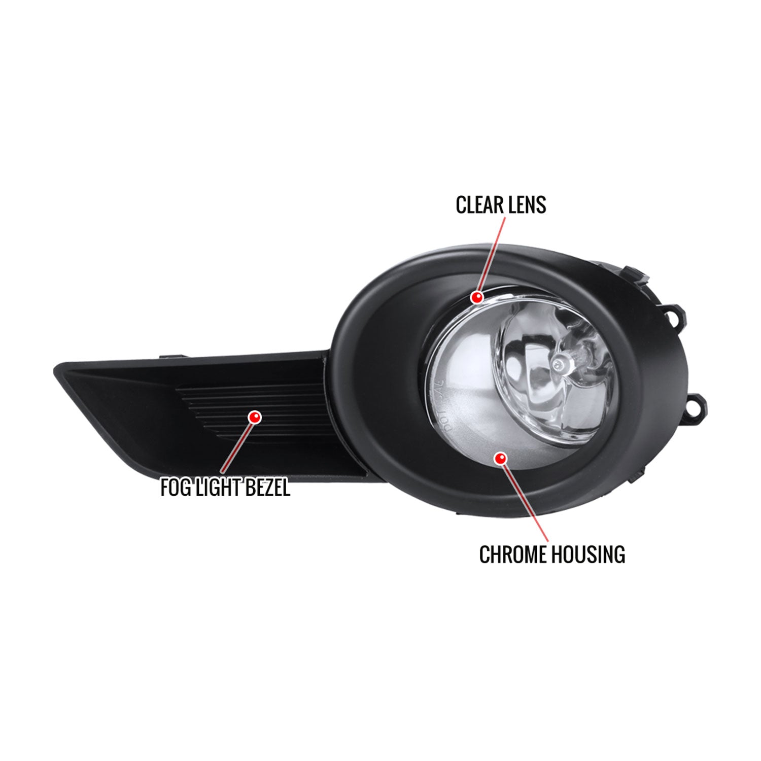 2008-2011 Toyota Highlander 12V/55W H11 Fog Lights Kit Chrome/Clear Lens