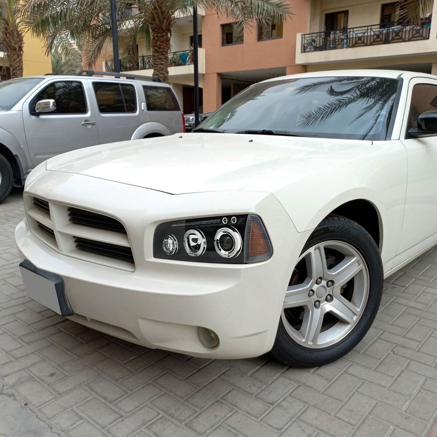 2005-2010 Dodge Charger Dual Halo Projector Headlights Matte Black/Clear Lens