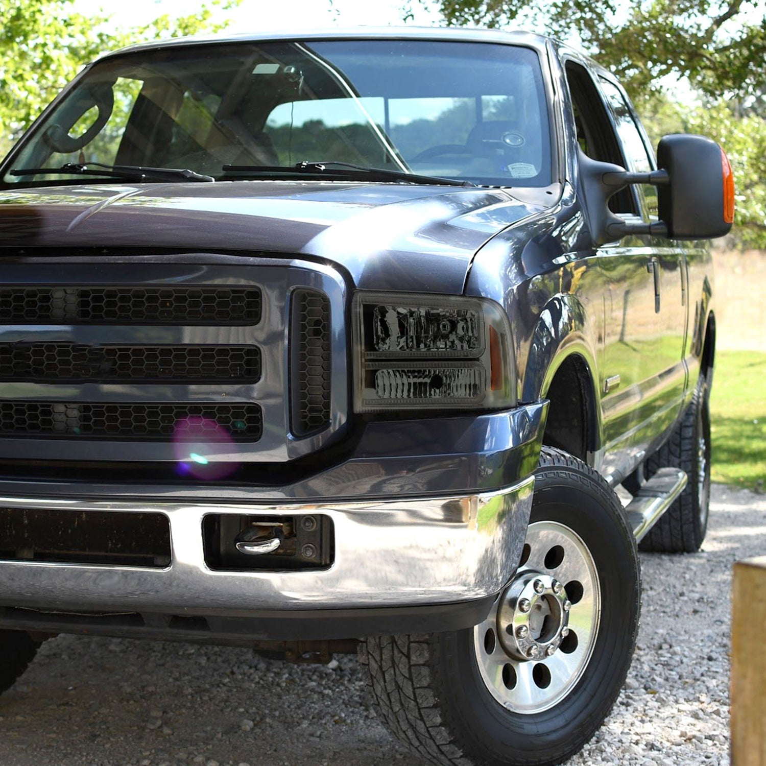 2005-2007 Ford F250/350/450 SuperDuty Dual LED C-Bar Factory Headlights Smoked