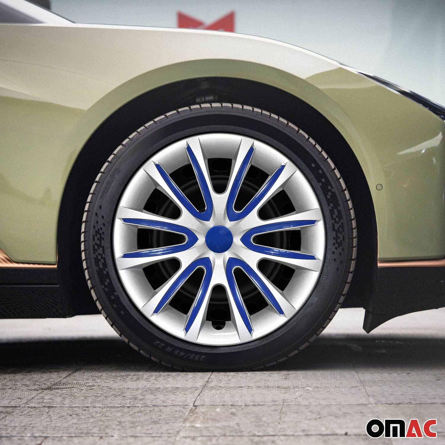 Bicolo Hub Caps Wheel Cover 15" Gray & Dark Blue Full Set 4 pcs.
