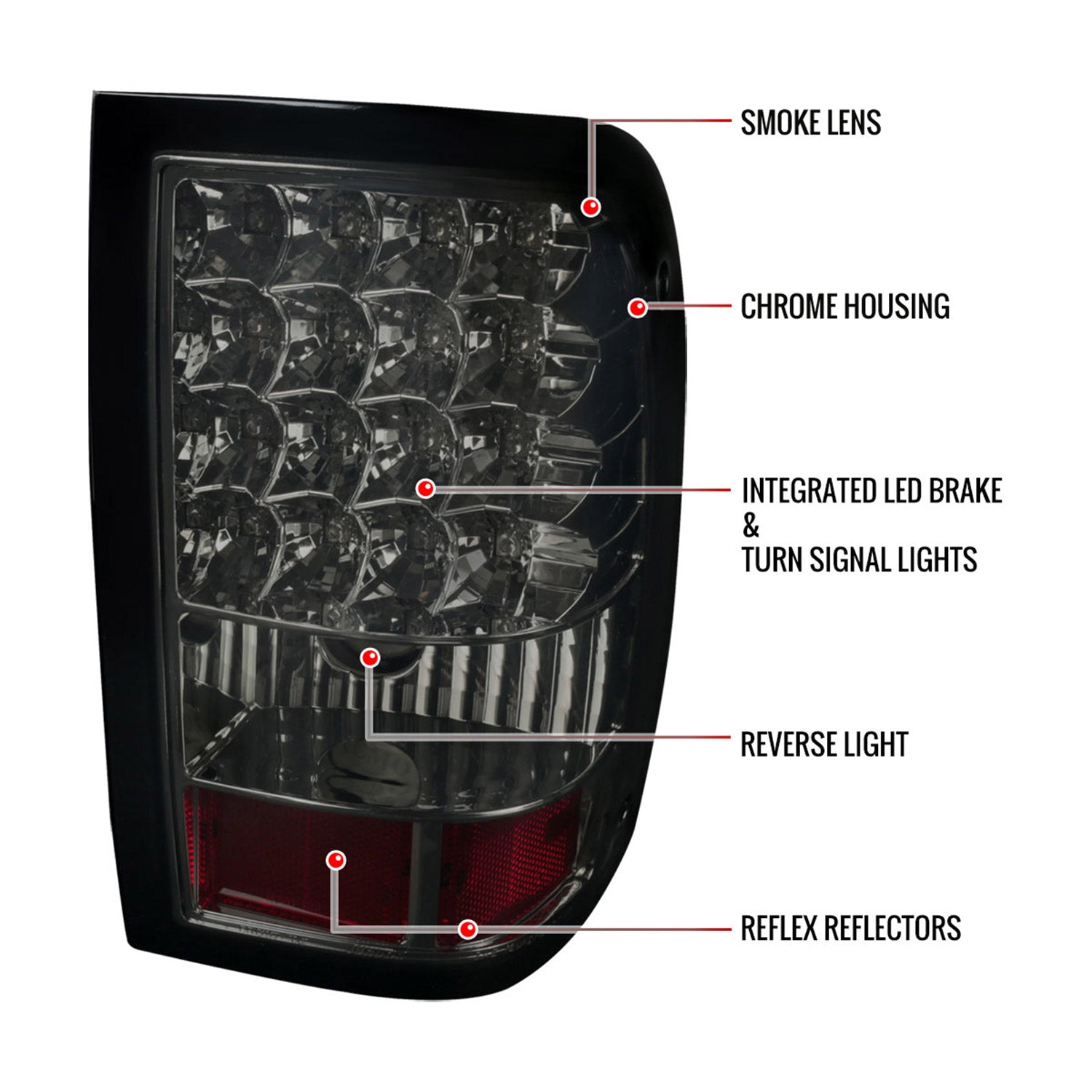 2006-2011 Ford Ranger LED Tail Lights Chrome Housing/Smoke Lens