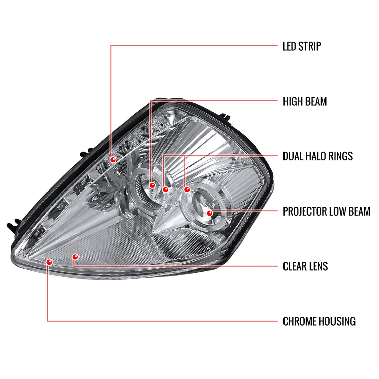 2000-2005 Mitsubishi Eclipse Dual Halo Projector Headlights LED Light Chrome